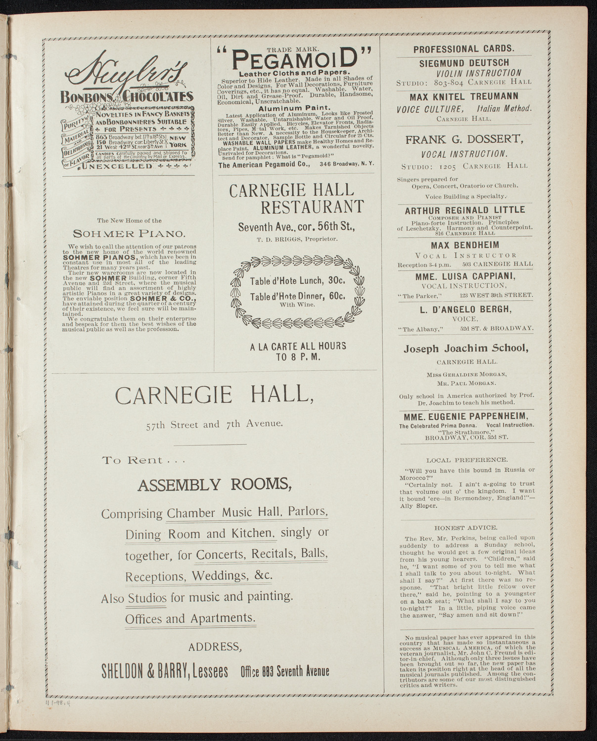 Moriz Rosenthal, Piano, November 1, 1898, program page 7