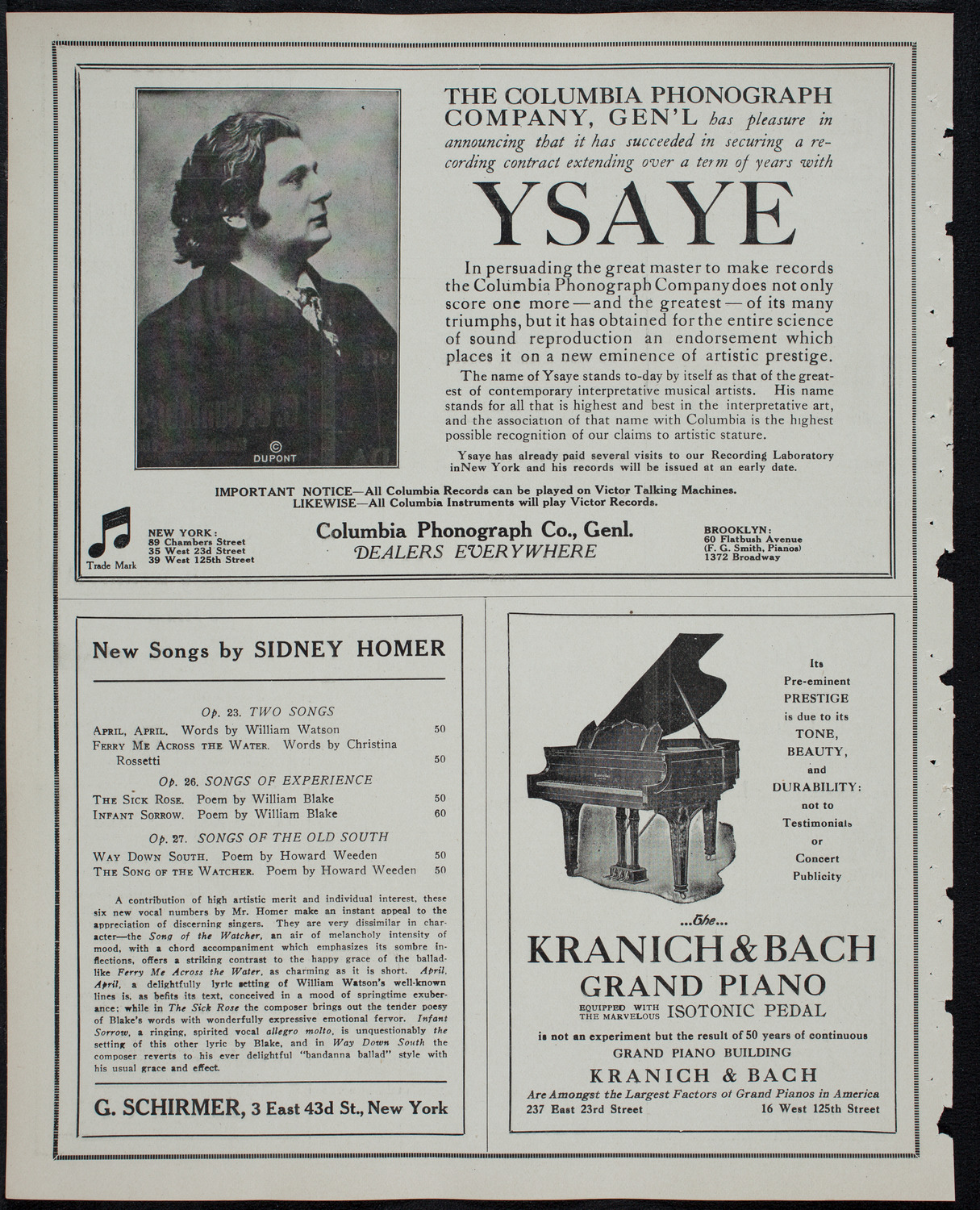 Frances Alda, Soprano, and Eugène Ysaÿe, Violin, February 11, 1913, program page 6
