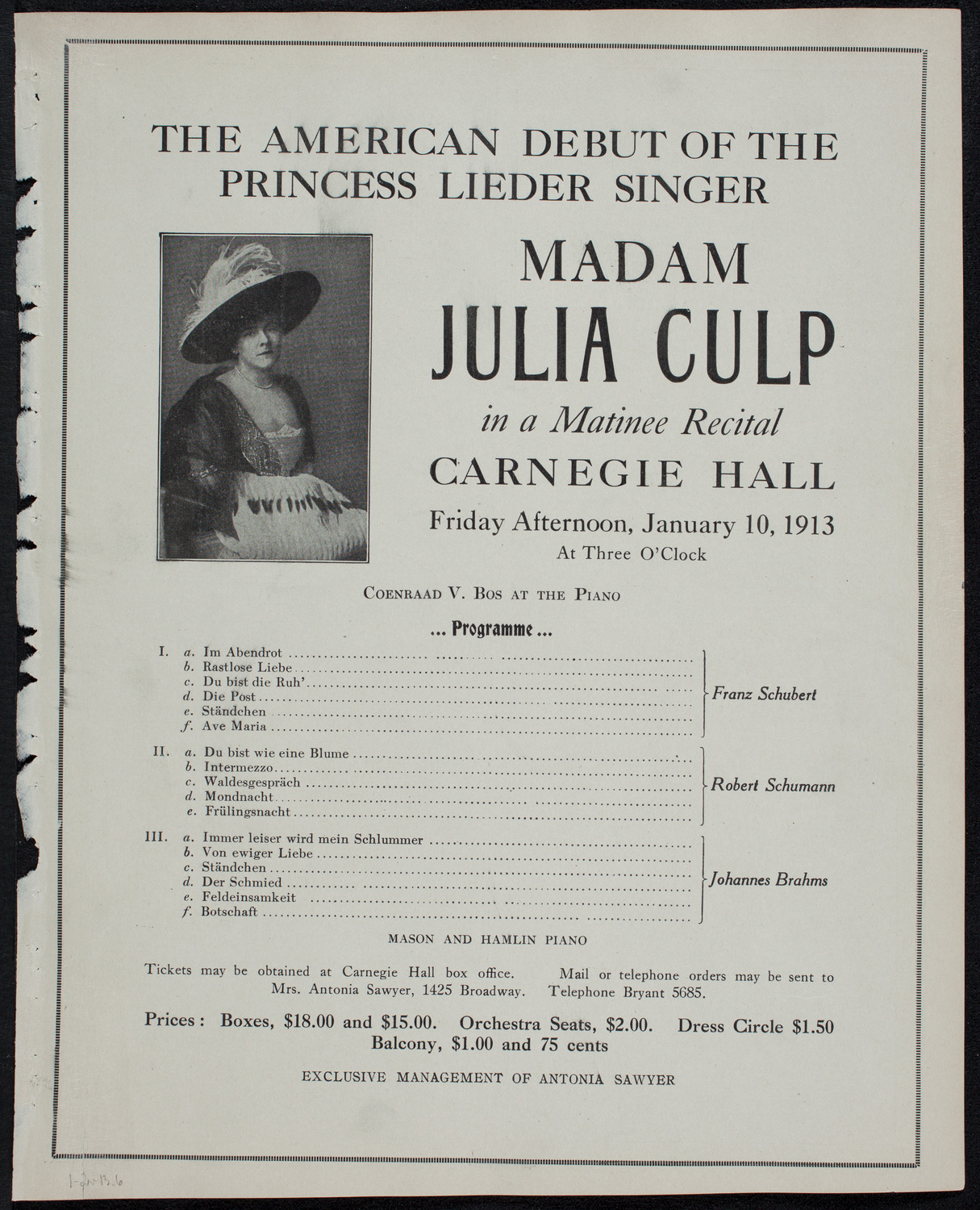 Marcella Sembrich, Soprano, January 2, 1913, program page 11