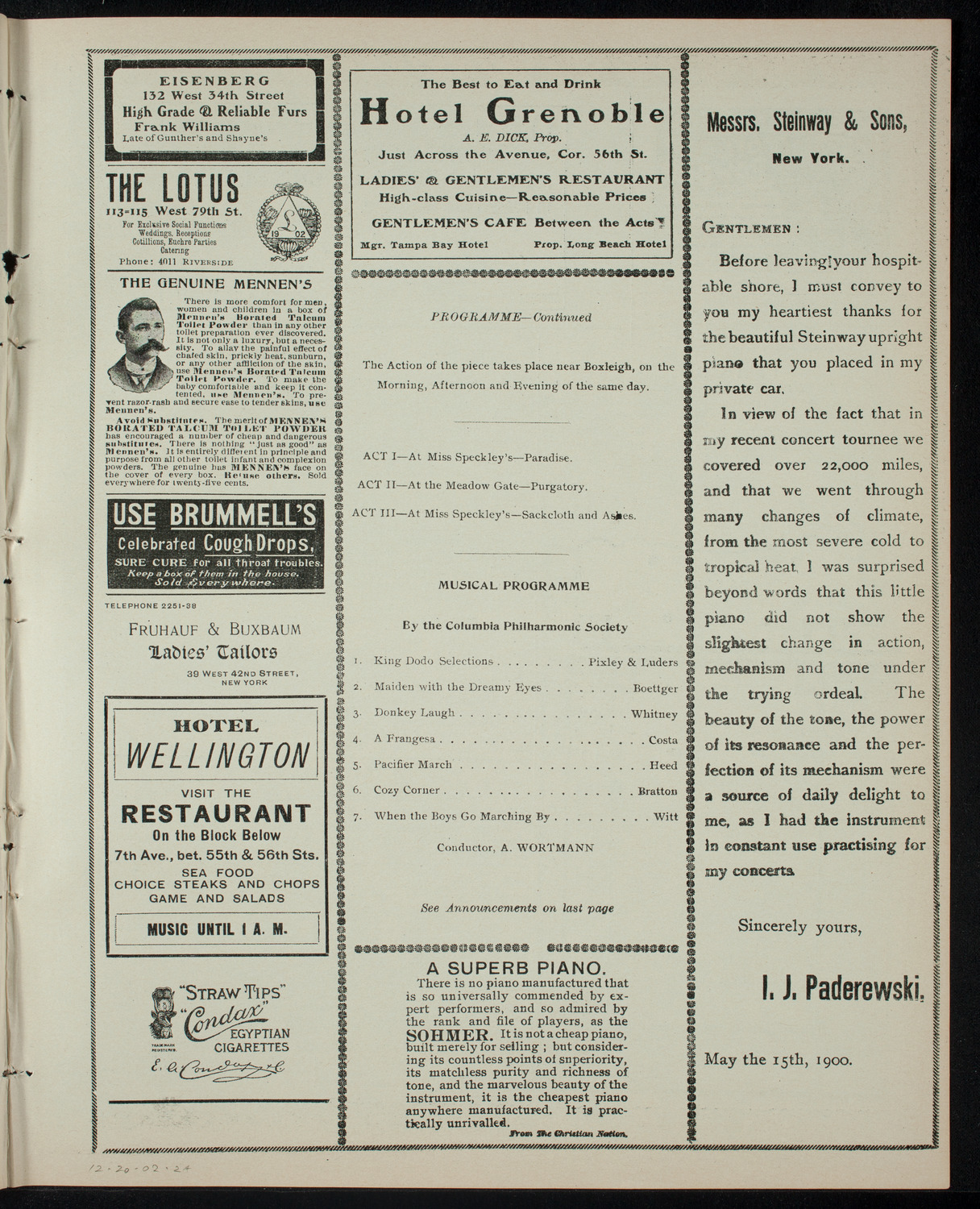 Columbia University Sophomore Dramatic Association, December 20, 1902, program page 3