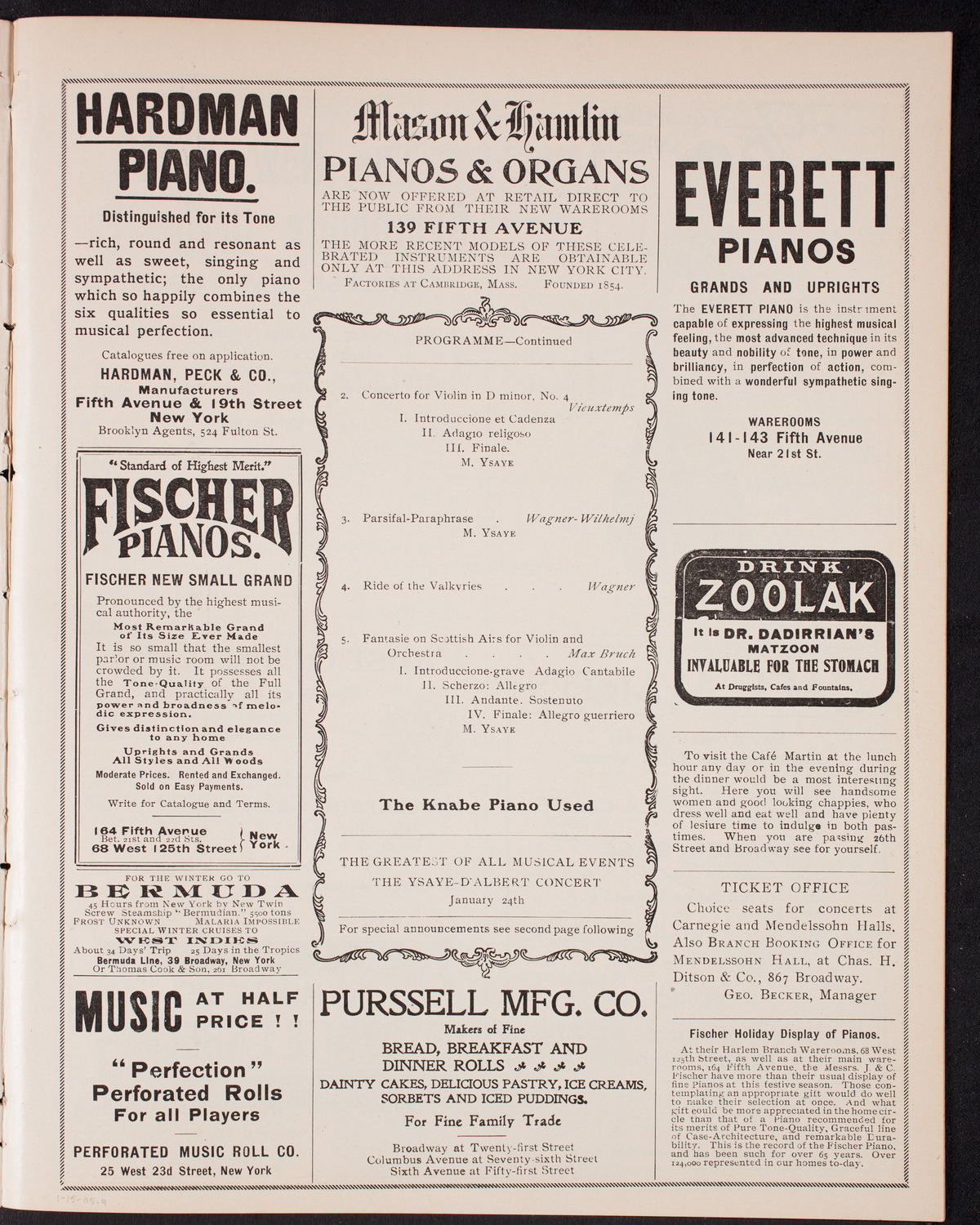 Eugène Ysaÿe, Violin, with the New York Symphony Orchestra, January 15, 1905, program page 7