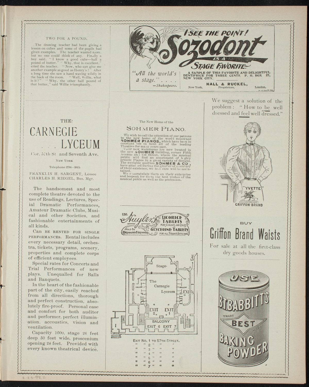 Columbia College Musical Society, February 23, 1898, program page 3