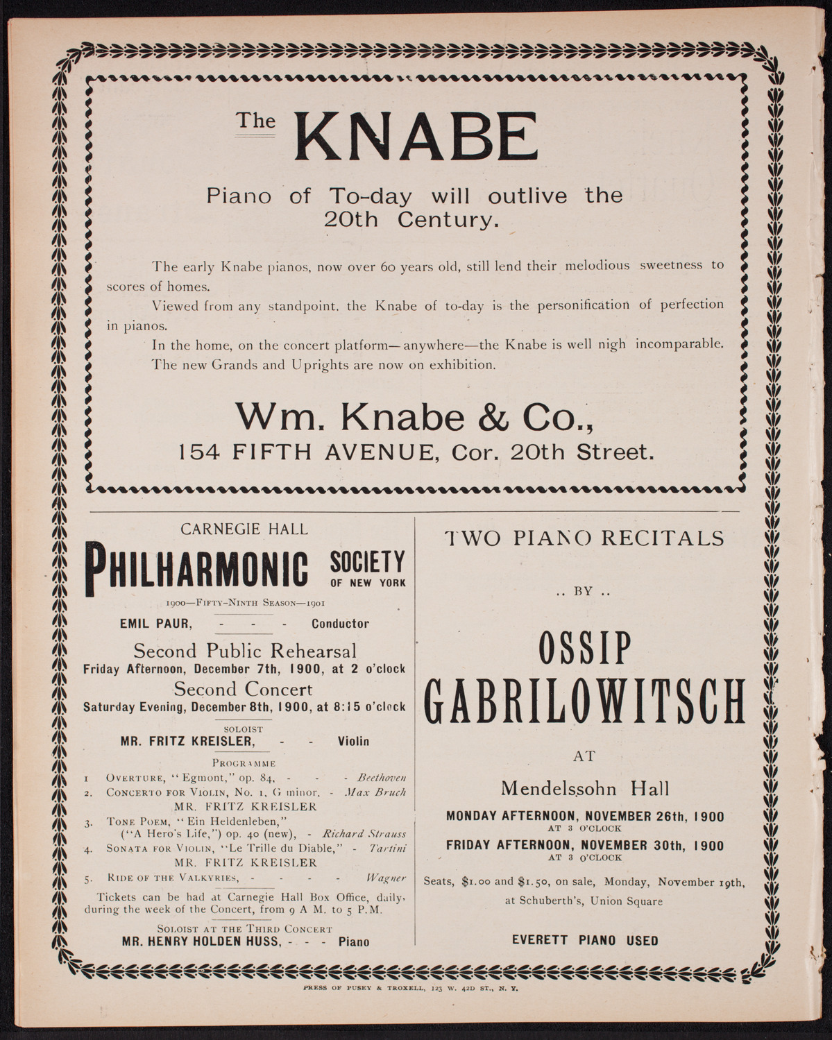 New York Philharmonic, November 16, 1900, program page 10