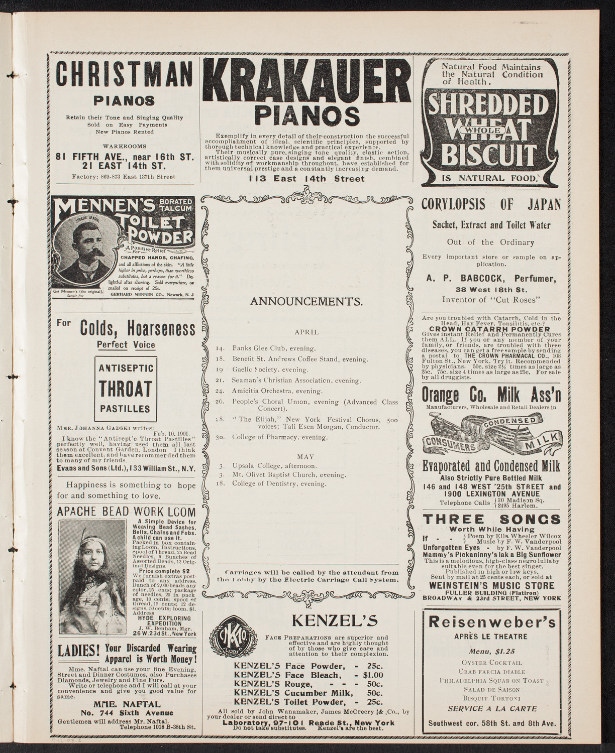 Jaroslav Kocian and Bogea Oumiroff, April 12, 1903, program page 3