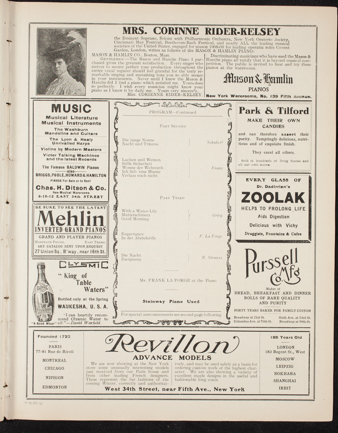 Johanna Gadski, Soprano, October 18, 1908, program page 7