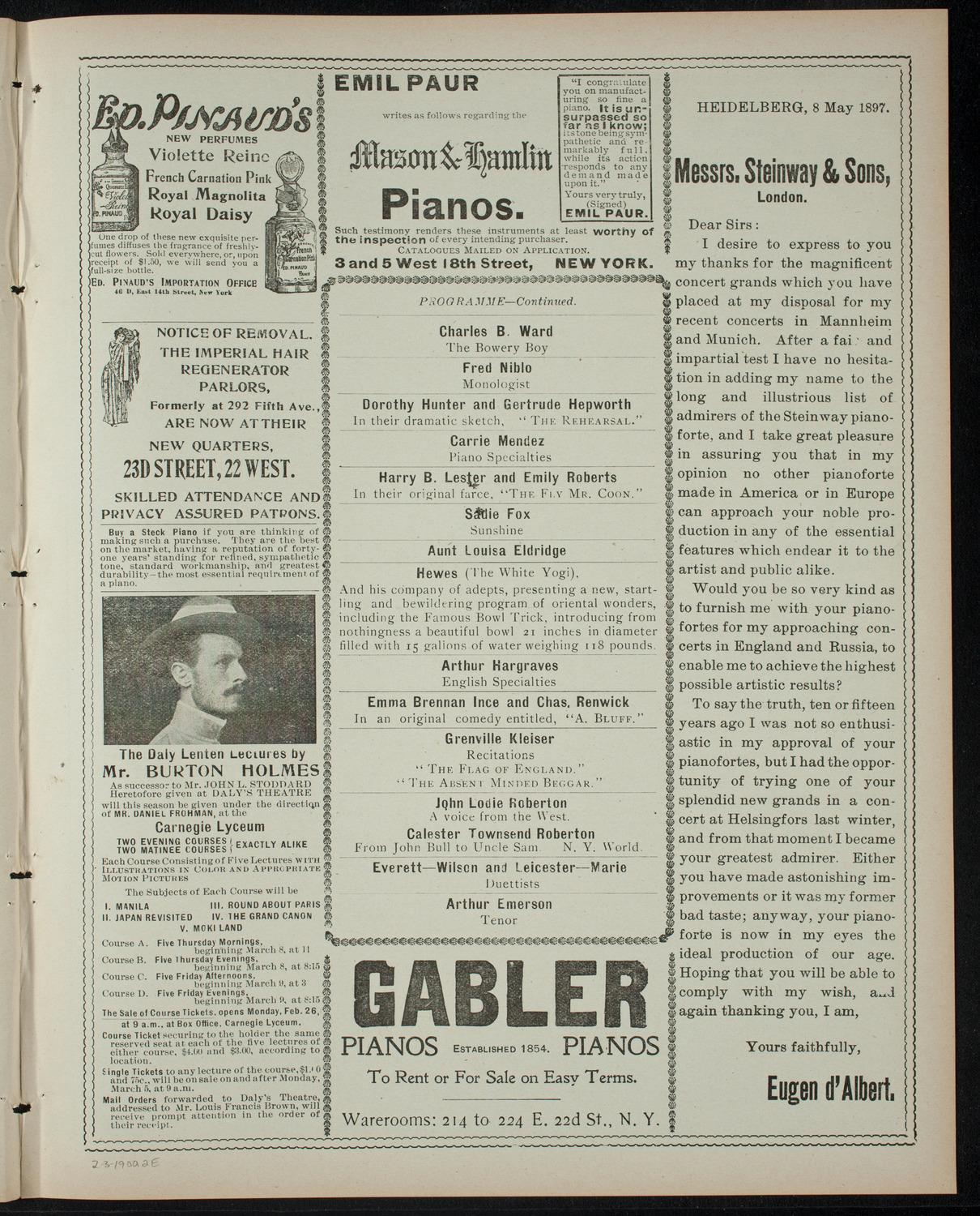 Benefit Vaudeville Entertainment for Widows and Orphans of English Soldiers of English-Boer War, February 3, 1900, program page 3