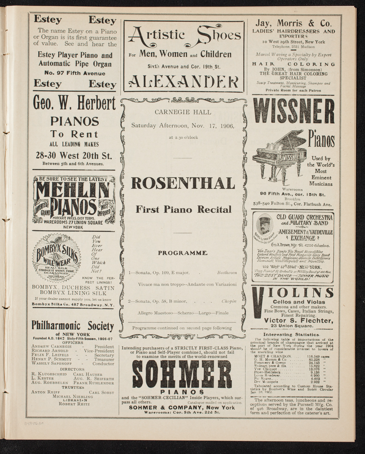 Moriz Rosenthal, Piano, November 17, 1906, program page 5