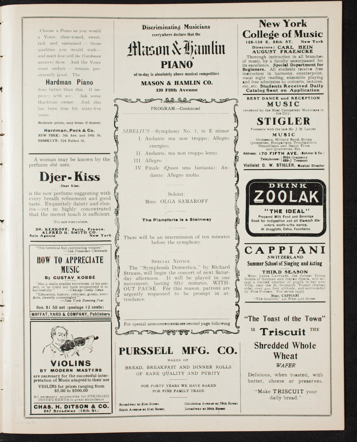 Boston Symphony Orchestra, February 21, 1907, program page 7