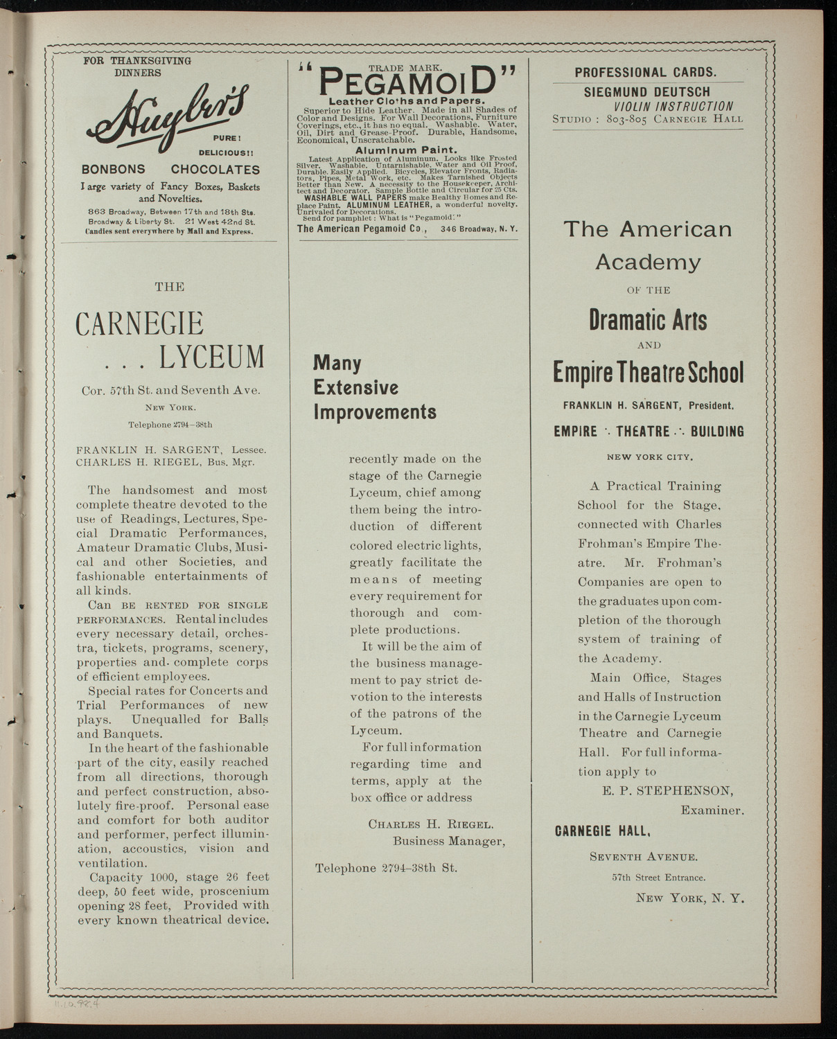 American Academy of Dramatic Arts, November 10, 1898, program page 7