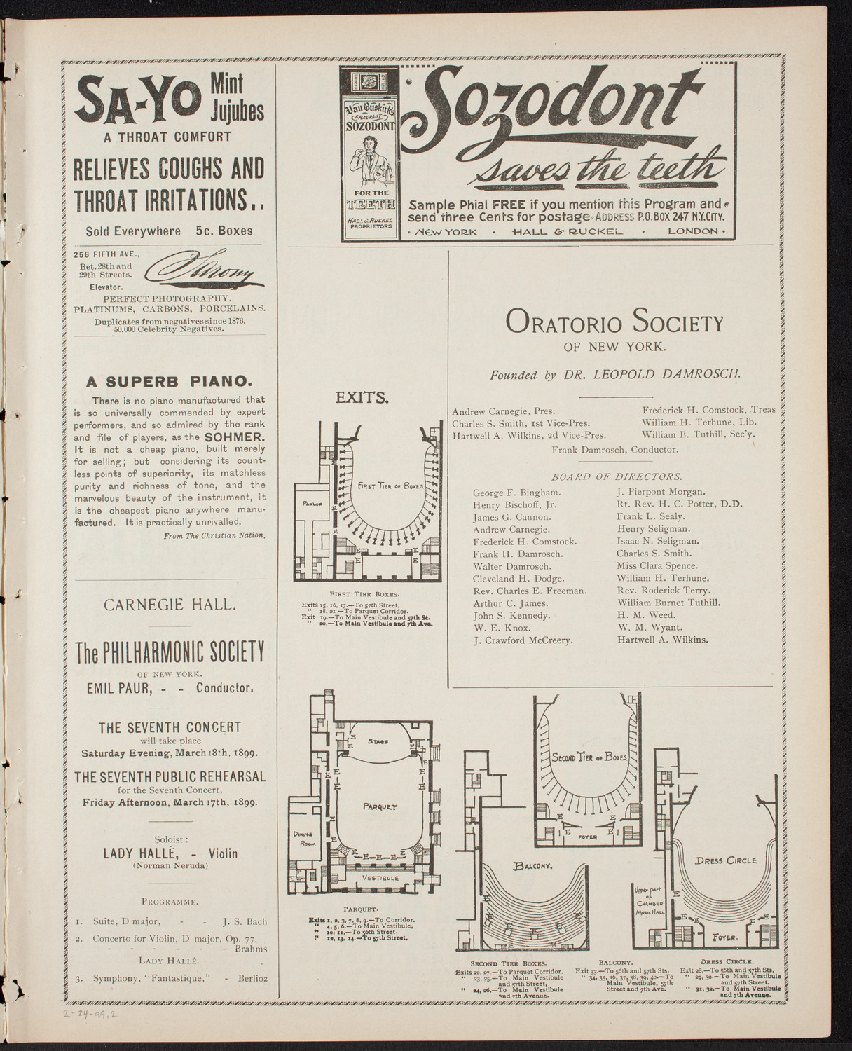 New York Philharmonic, February 24, 1899, program page 3