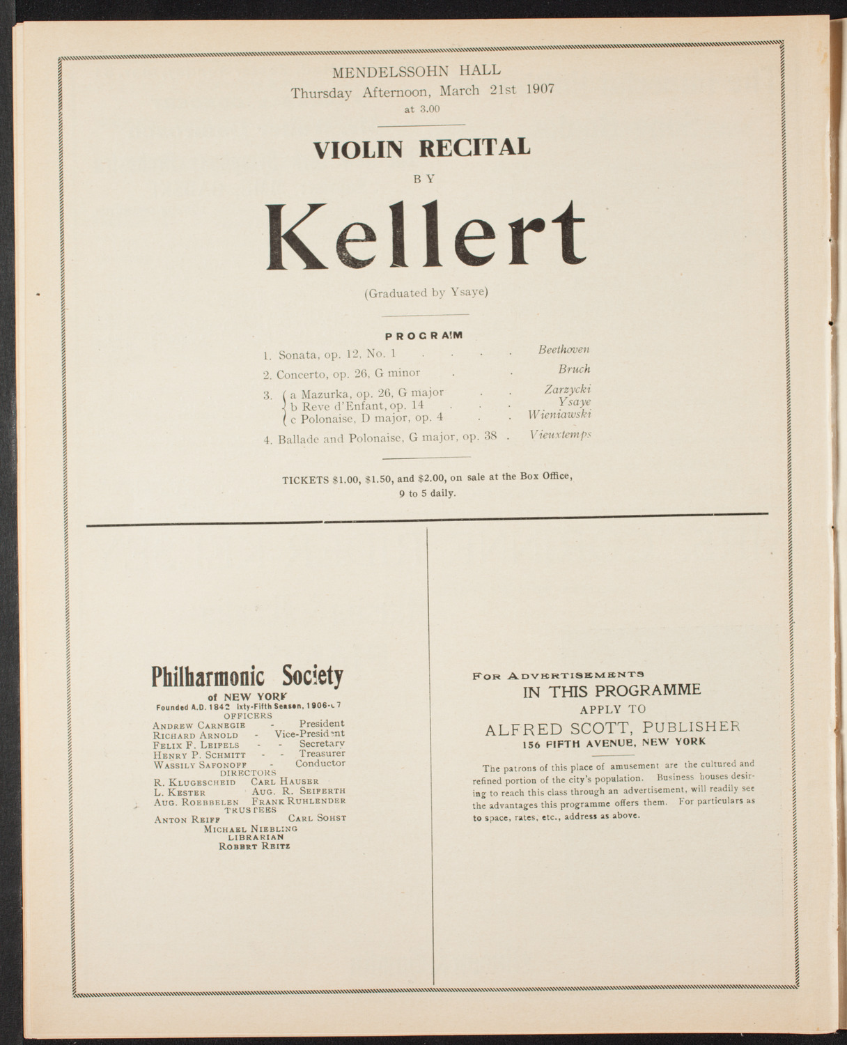 New York Philharmonic, March 15, 1907, program page 12