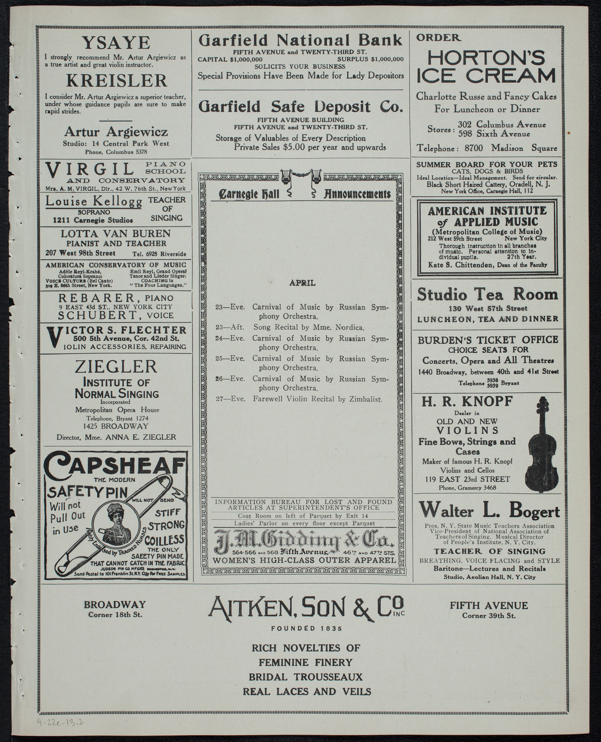 Russian Symphony Society of New York, April 22, 1913, program page 3