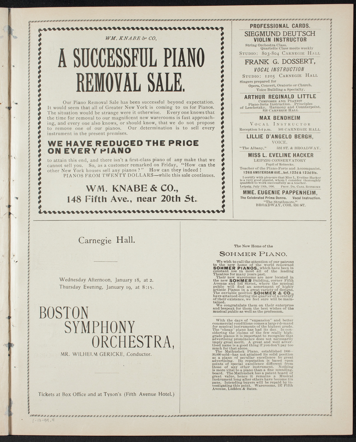 New York Philharmonic, January 13, 1899, program page 7
