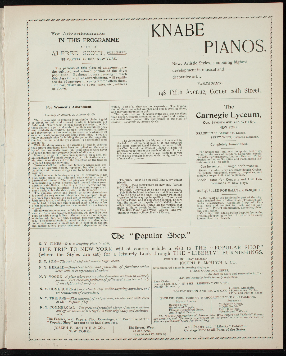 New York Philharmonic, December 12, 1896, program page 3