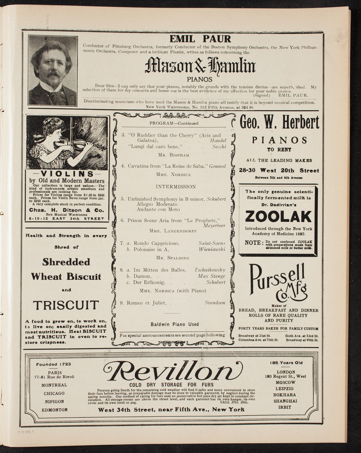 Dresden Philharmonic Orchestra, April 10, 1909, program page 7