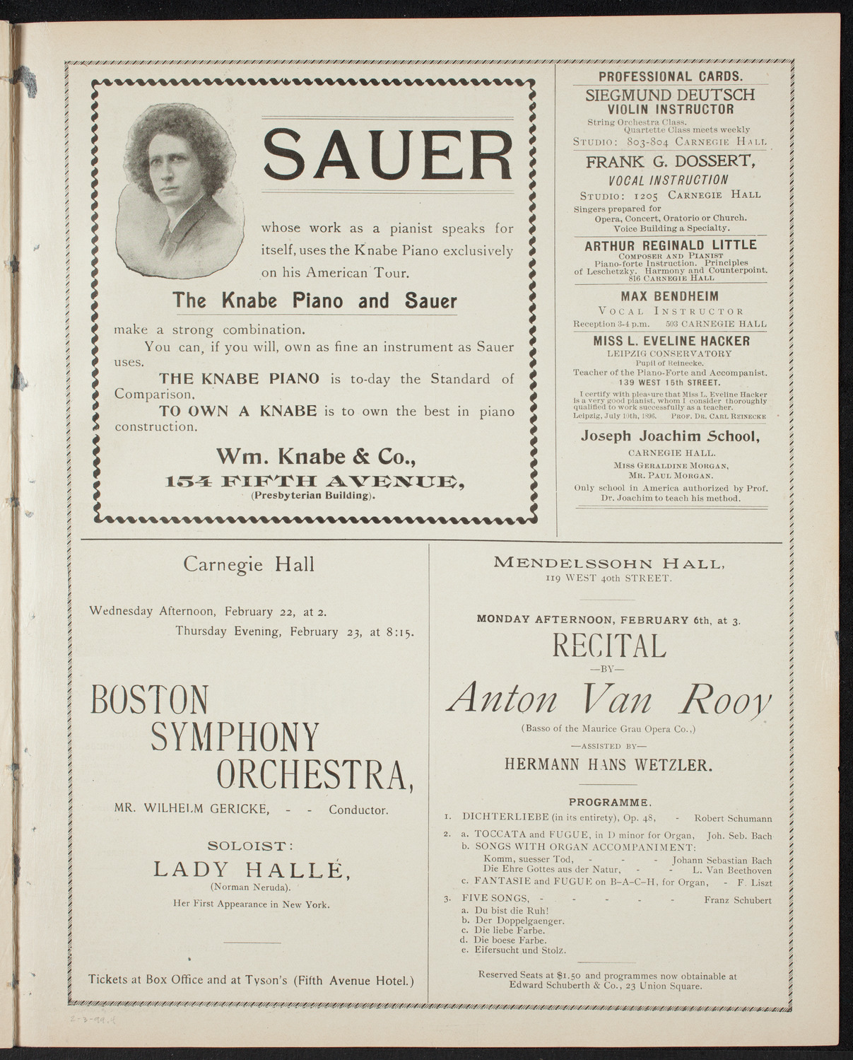 New York Philharmonic, February 3, 1899, program page 7