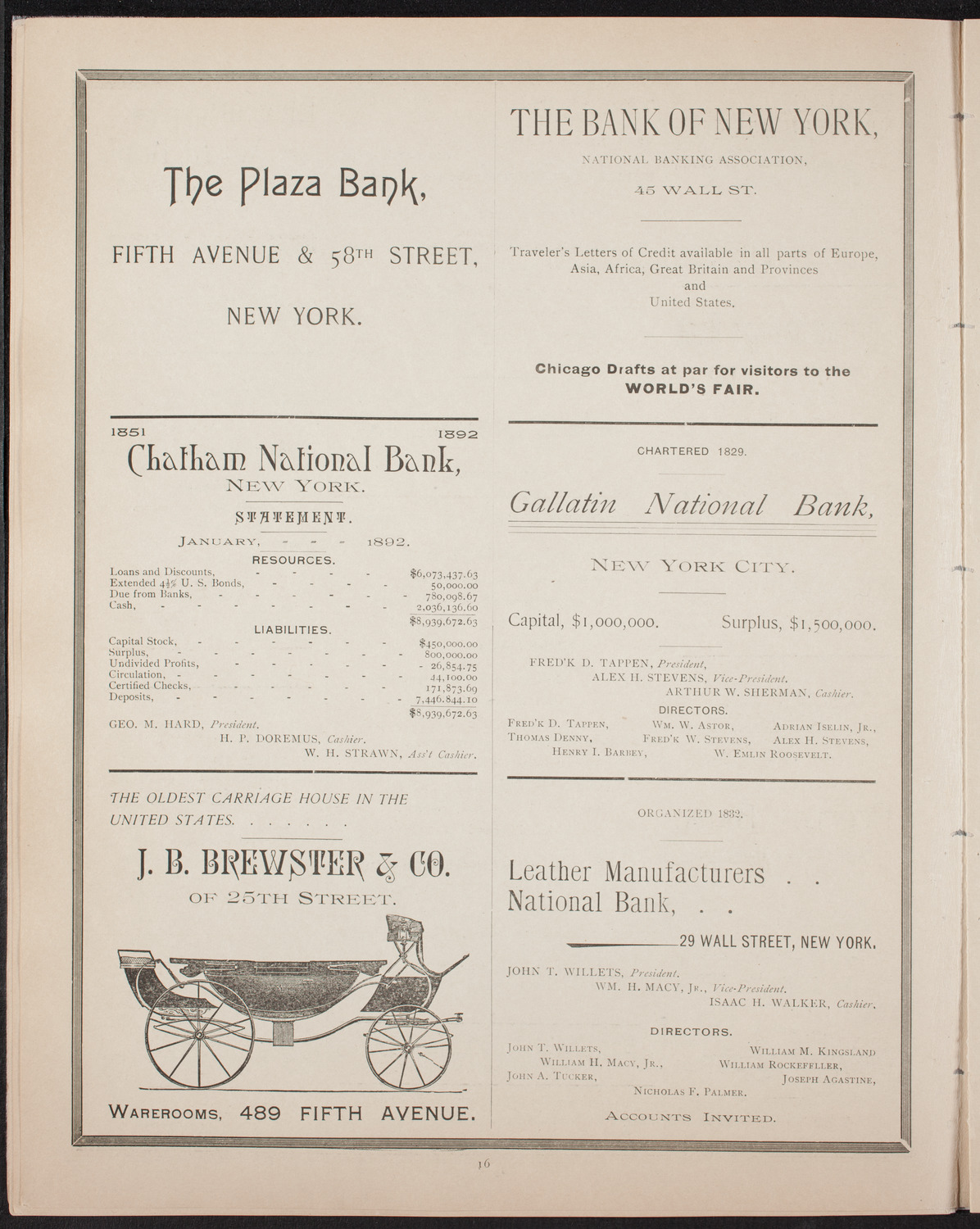 New York Banks' Glee Club, April 24, 1893, program page 16