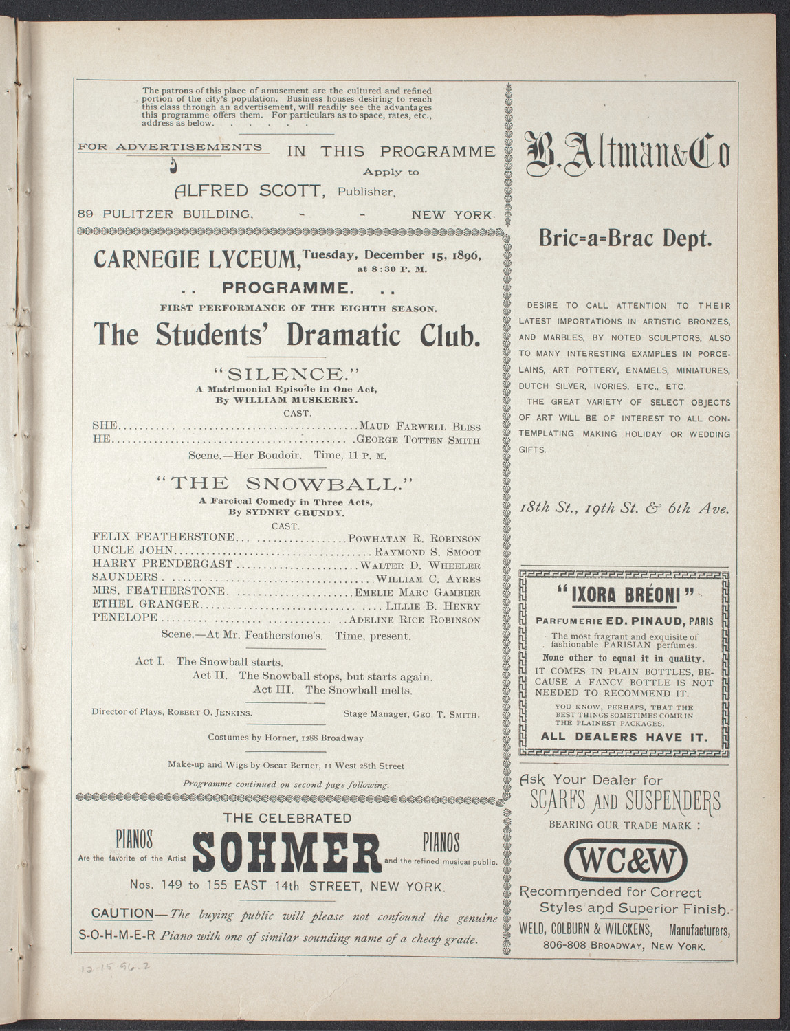 Students' Dramatic Club, December 15, 1896, program page 3