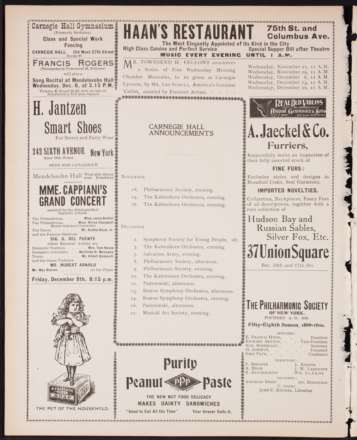 New York Philharmonic, November 17, 1899, program page 2