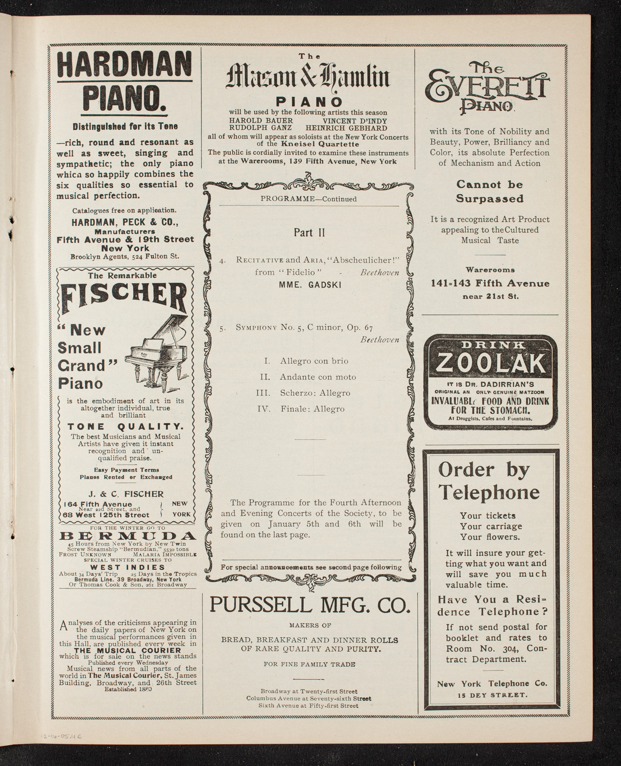 New York Philharmonic, December 16, 1905, program page 7