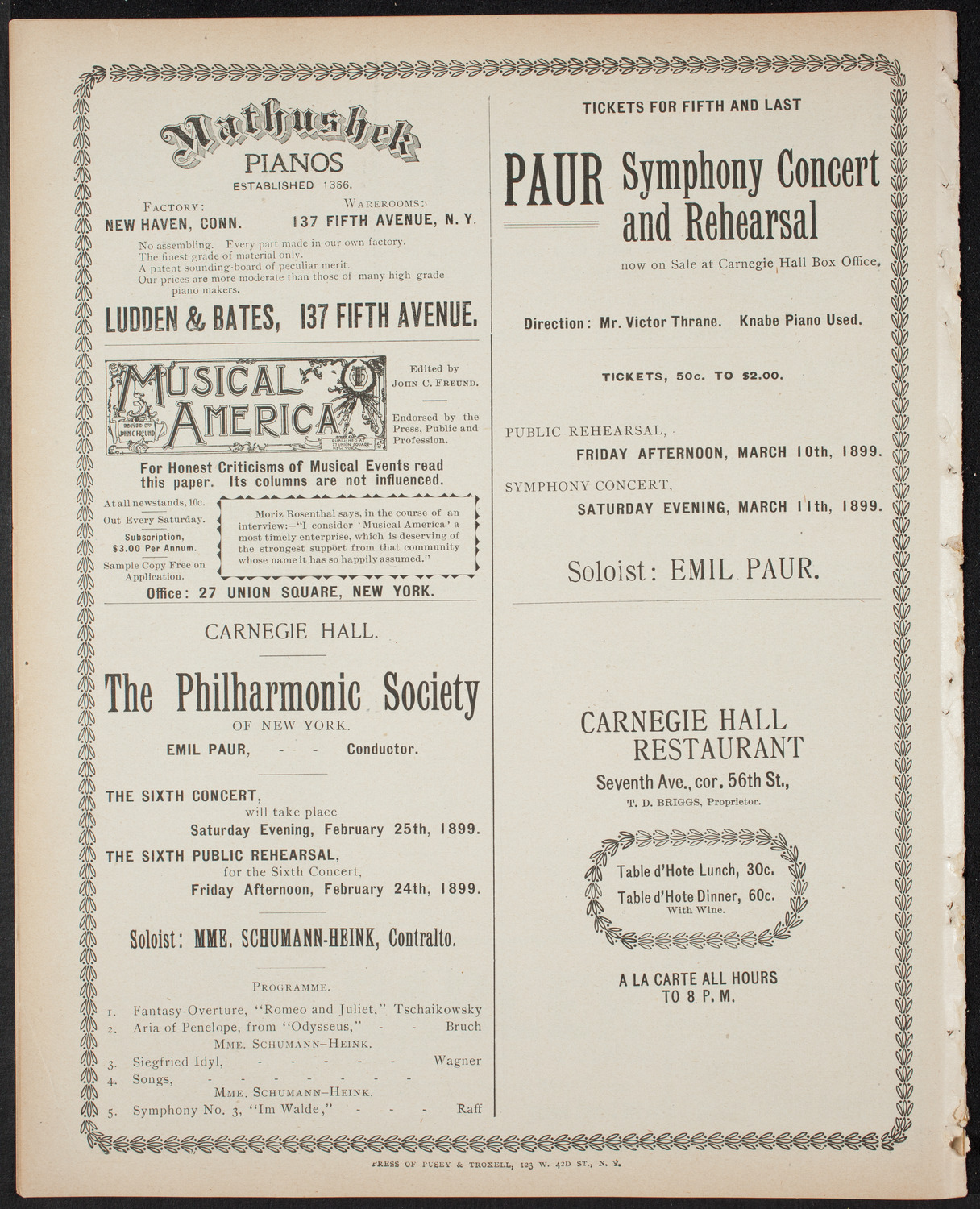 Paur Symphony Orchestra, February 17, 1899, program page 8