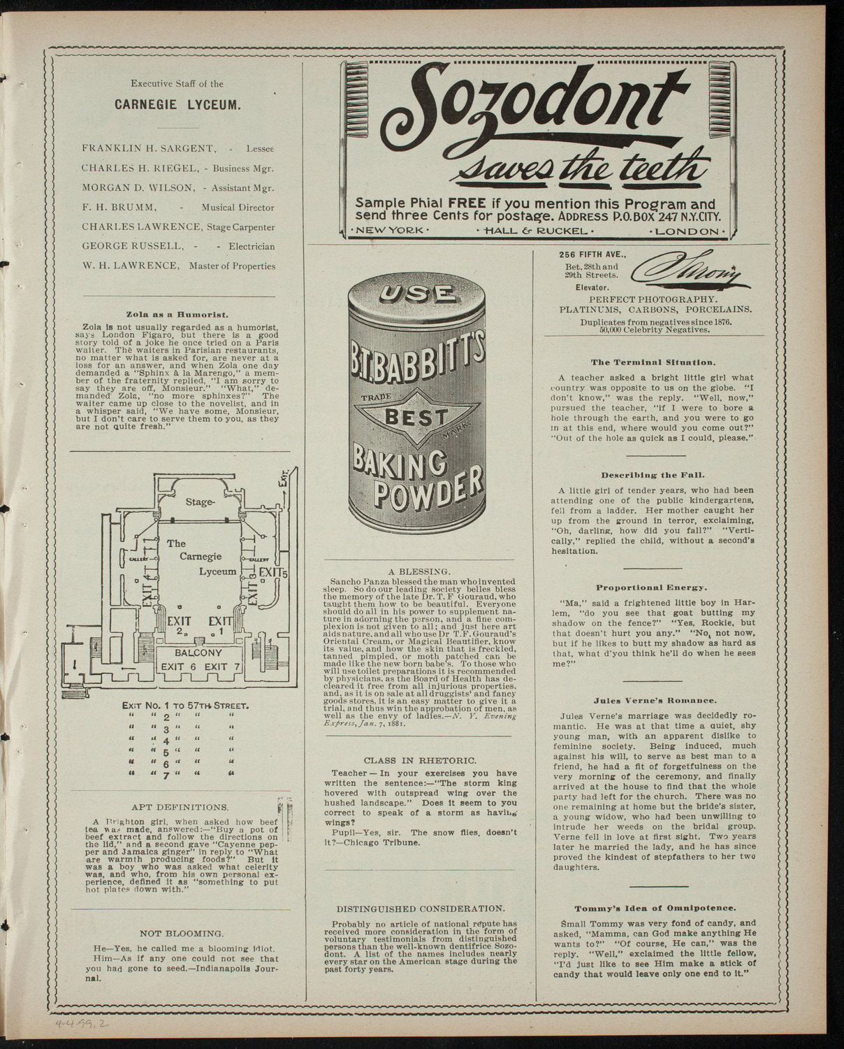 Lecture on Wild Animals of Wyoming, April 4, 1899, program page 3