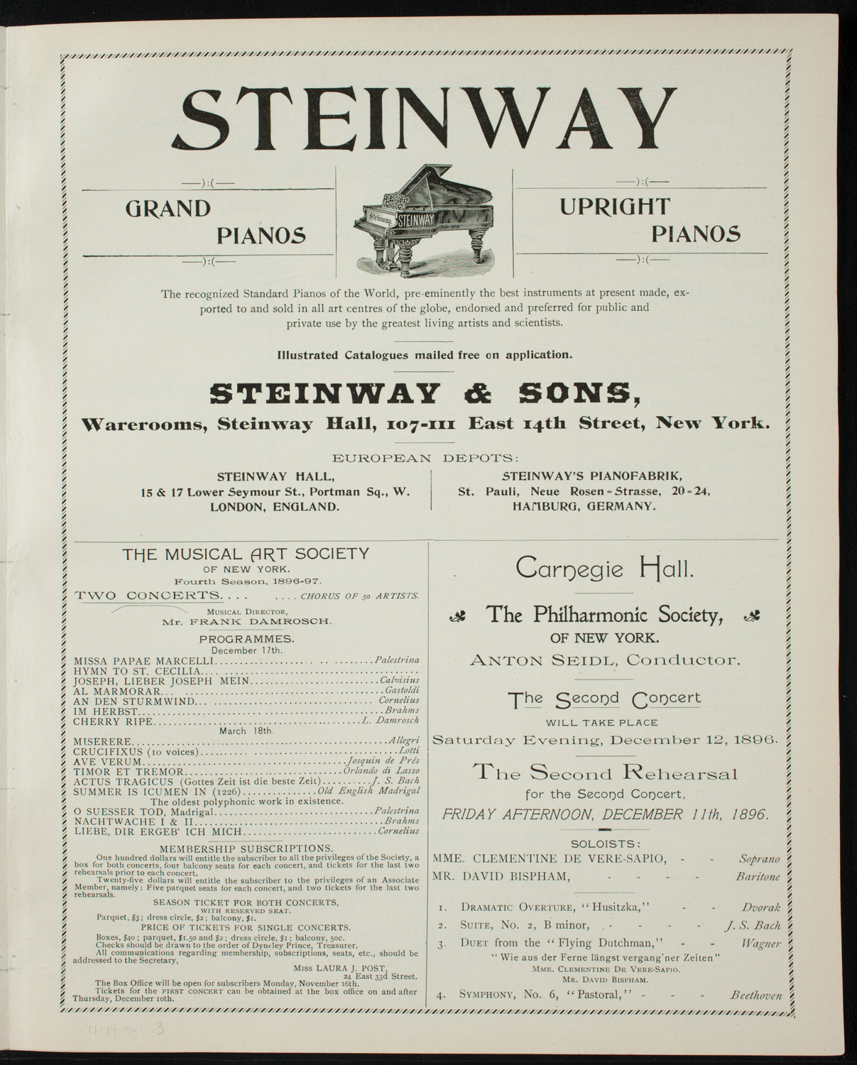 New York Philharmonic, November 14, 1896, program page 5