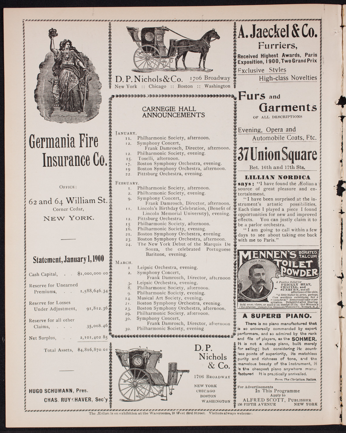 Benefit: Workingman's School and District Nursing Department, January 7, 1901, program page 2