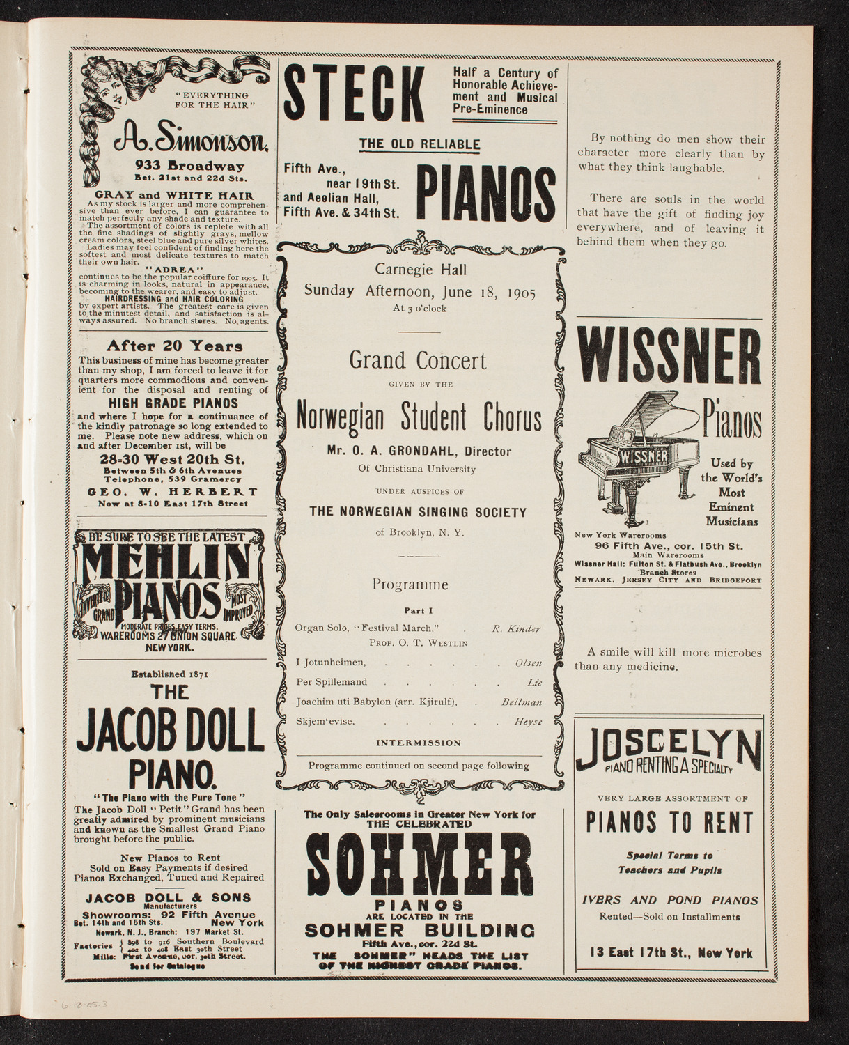 Christiana University Norwegian Student Chorus, June 18, 1905, program page 5