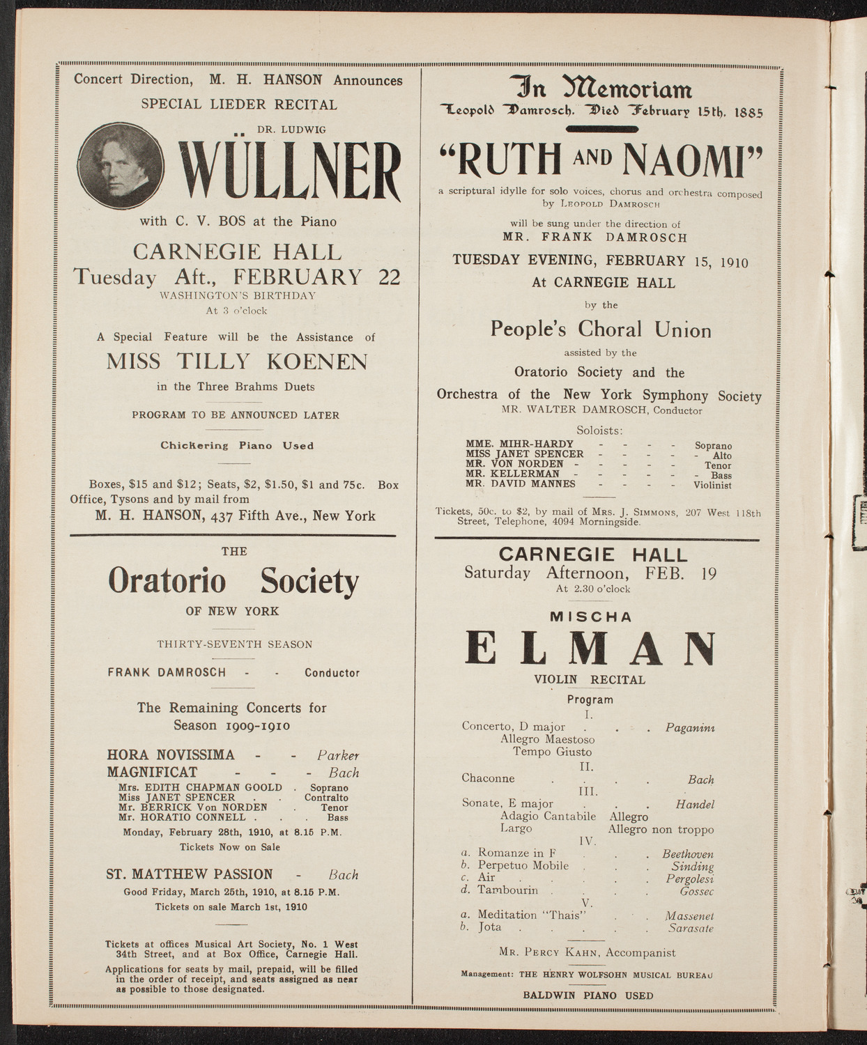 German Liederkranz, February 12, 1910, program page 10