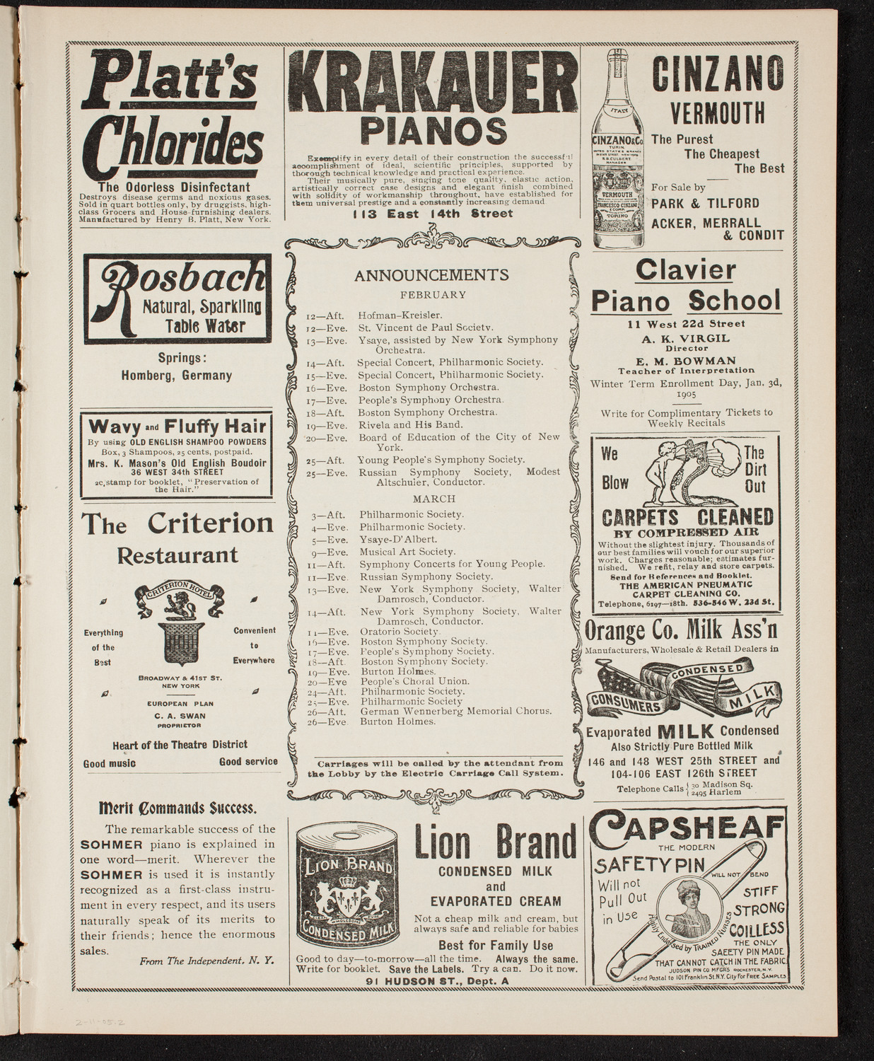 New York Philharmonic, February 11, 1905, program page 3