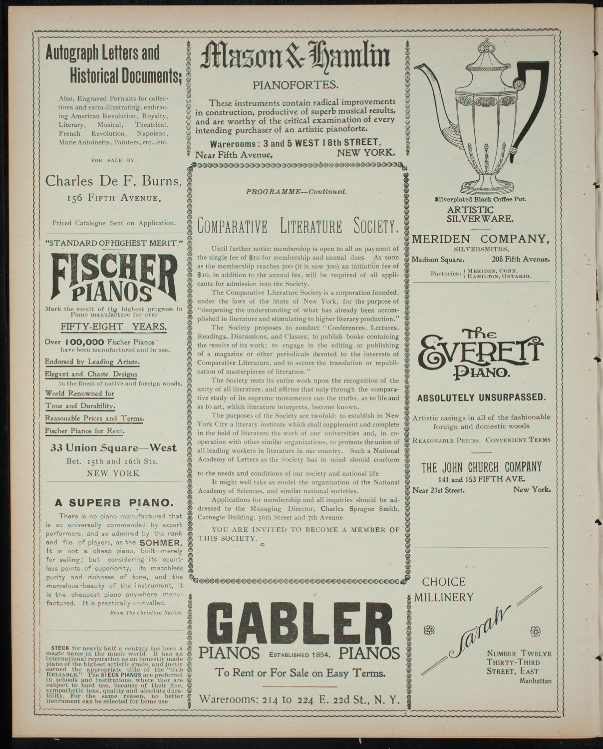 Comparative Literature Society Saturday Morning Conference, February 15, 1899, program page 6