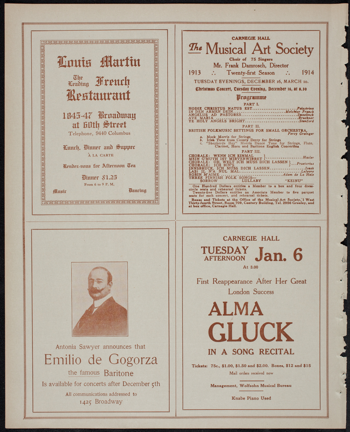 Frances Alda, Soprano, November 25, 1913, program page 8