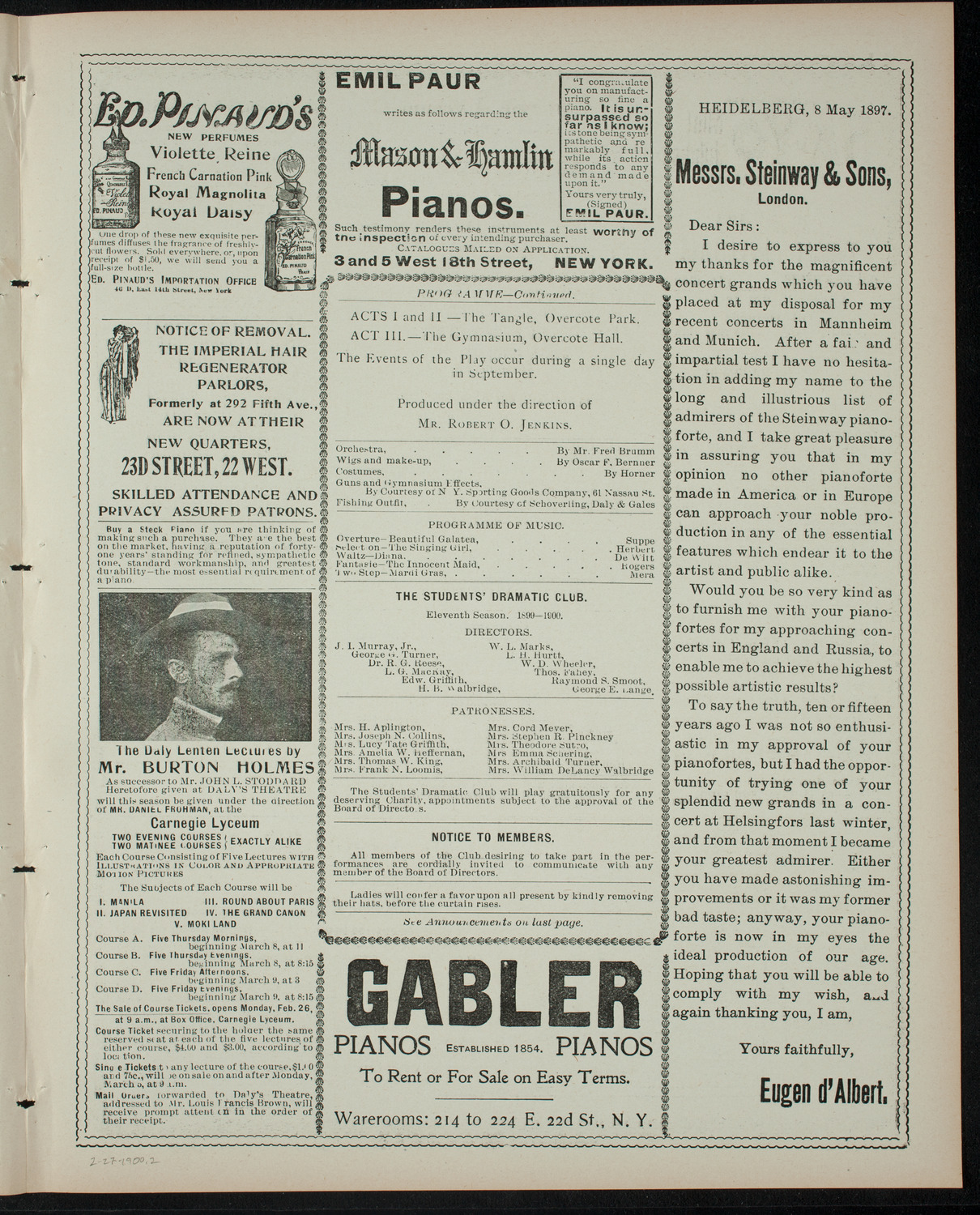 Students' Dramatic Club, February 27, 1900, program page 3