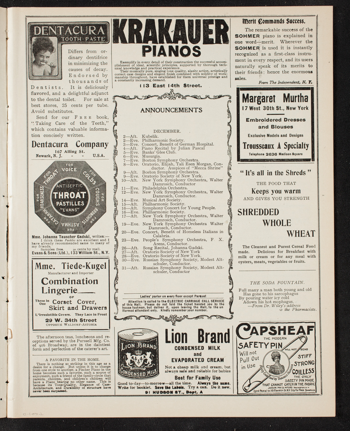 New York Philharmonic, December 1, 1905, program page 3