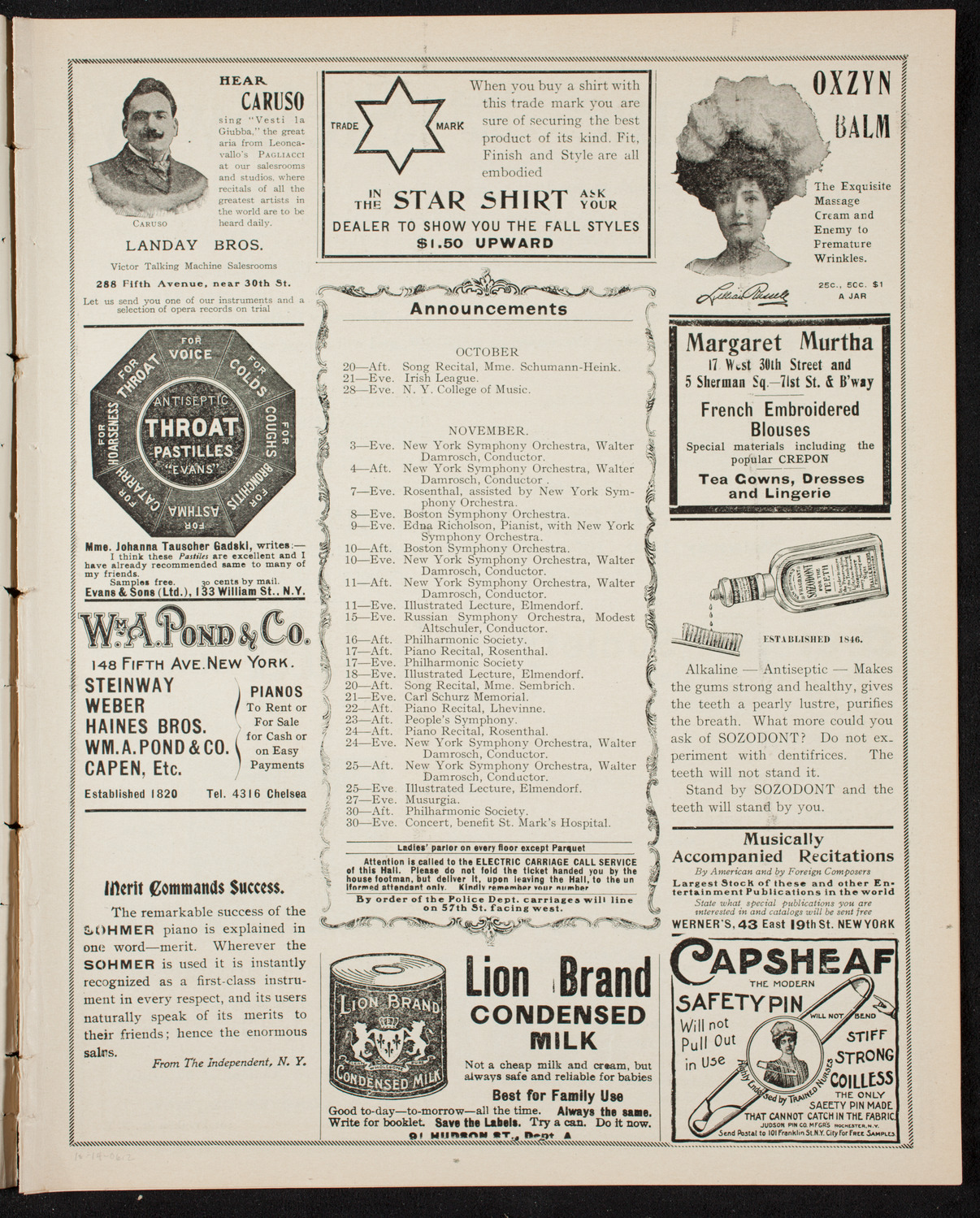 Ruggero Leoncavallo and La Scala Orchestra, October 14, 1906, program page 3