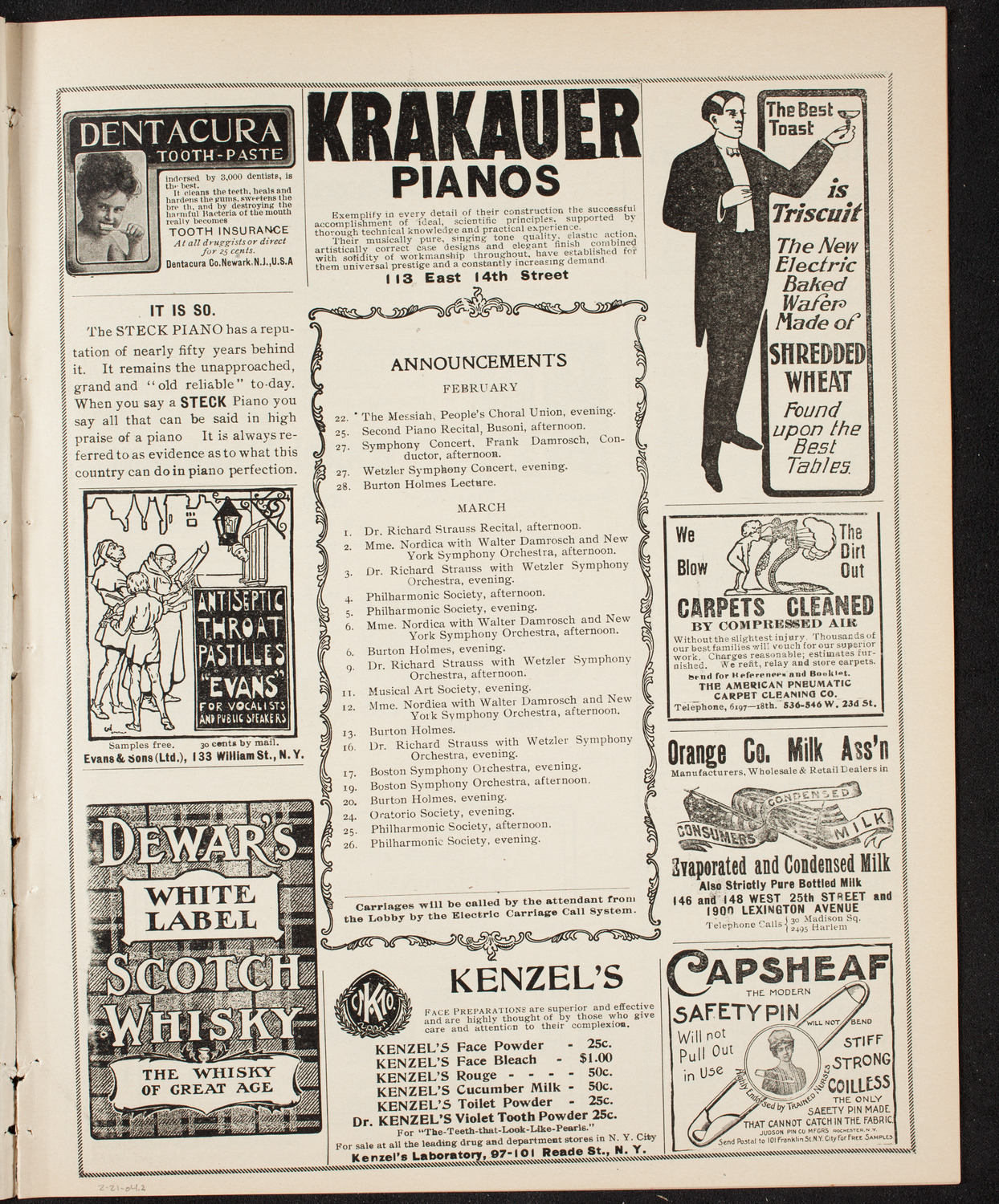 Marie Nichols, David Bispham, and Emma Howe with Wetzler Symphony Orchestra, February 21, 1904, program page 3