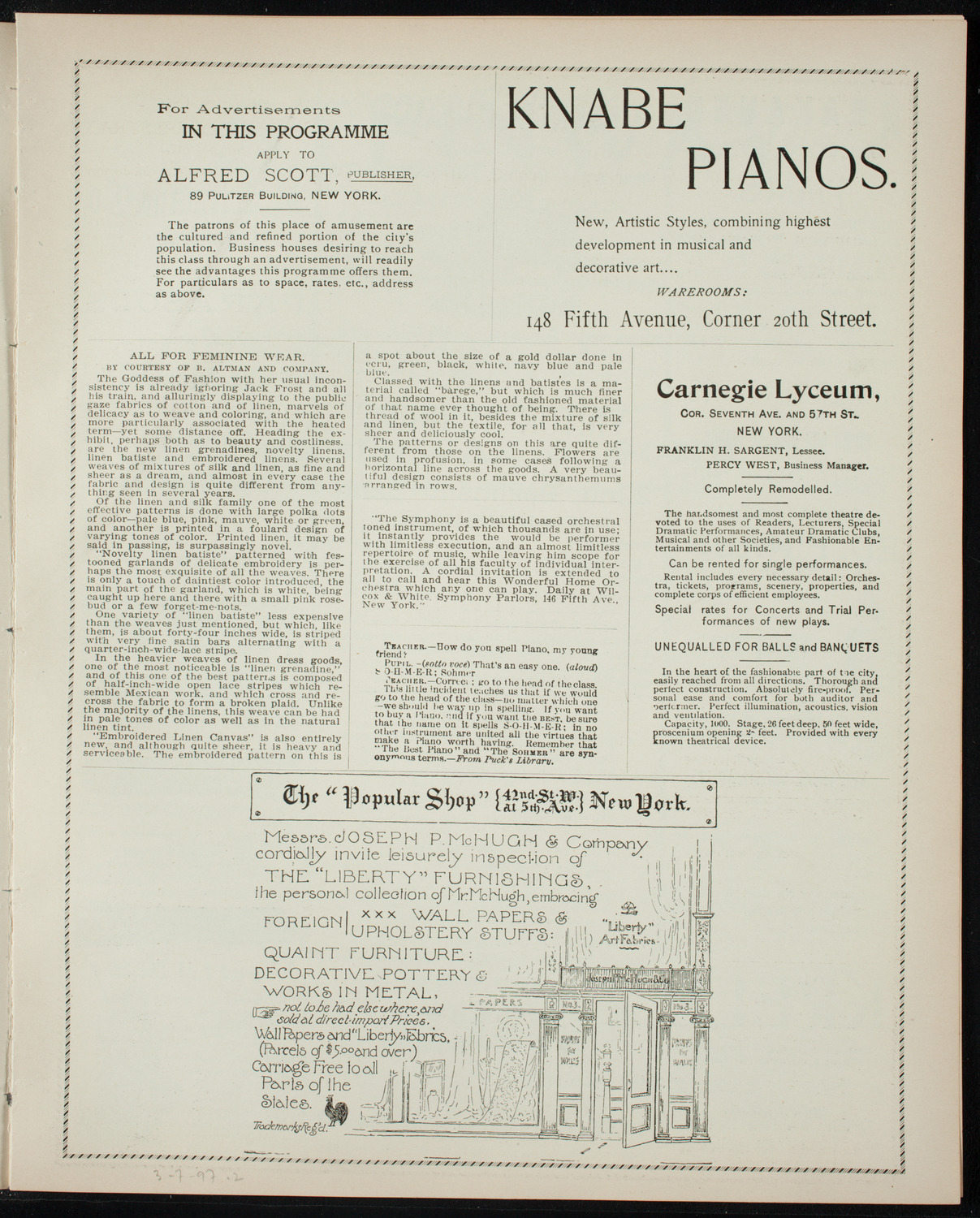 Victor Herbert and His 22nd Regiment Band, March 7, 1897, program page 3