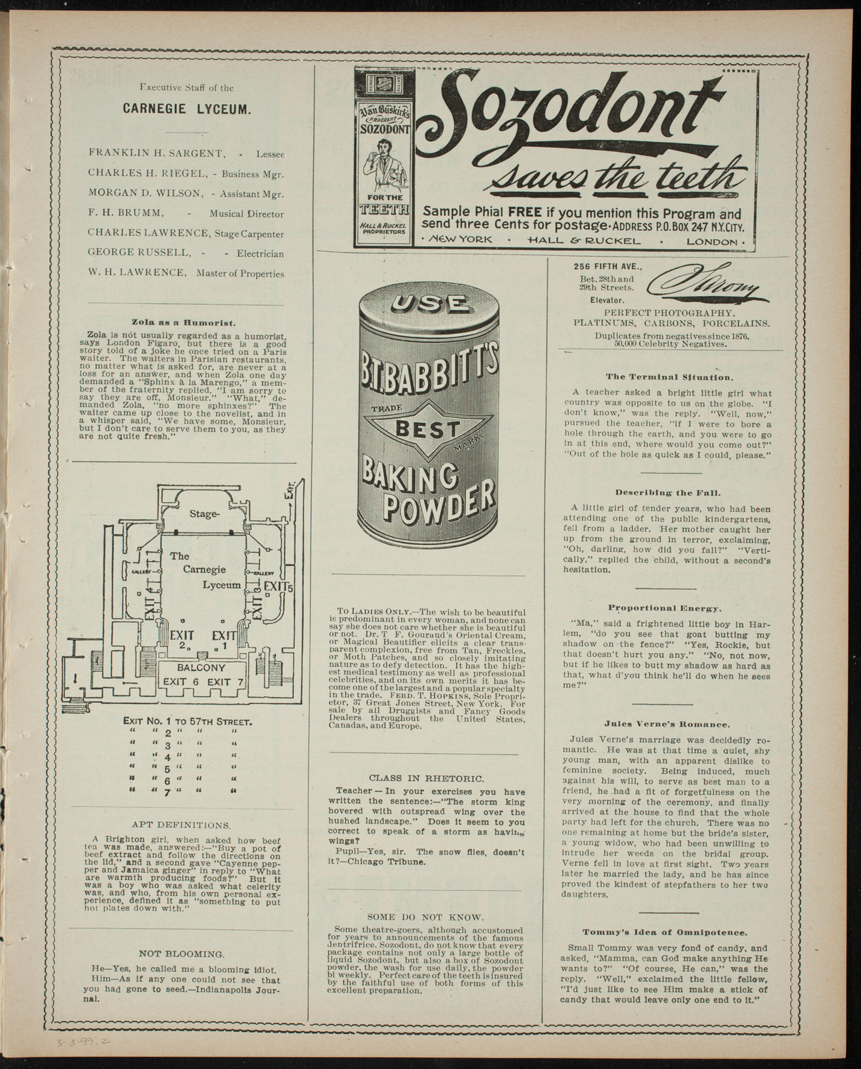 Columbia University Musical Society, March 3, 1899, program page 3