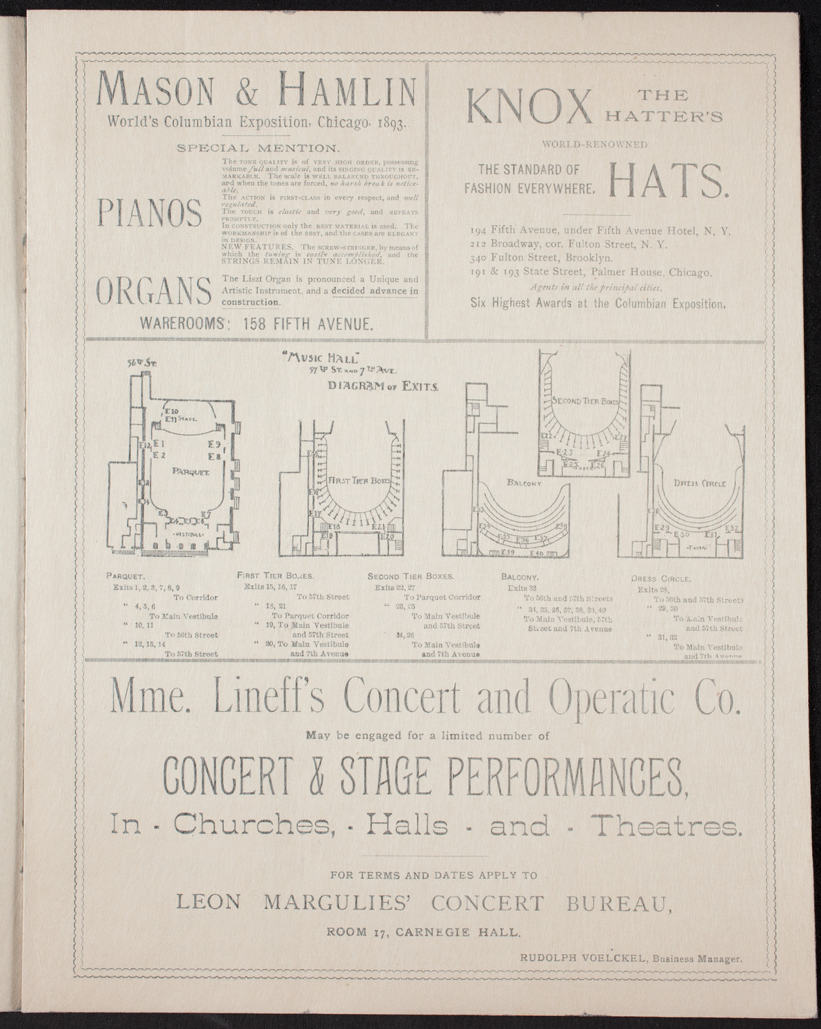 Madame Lineff's Russian Choir, February 2, 1894, program page 3