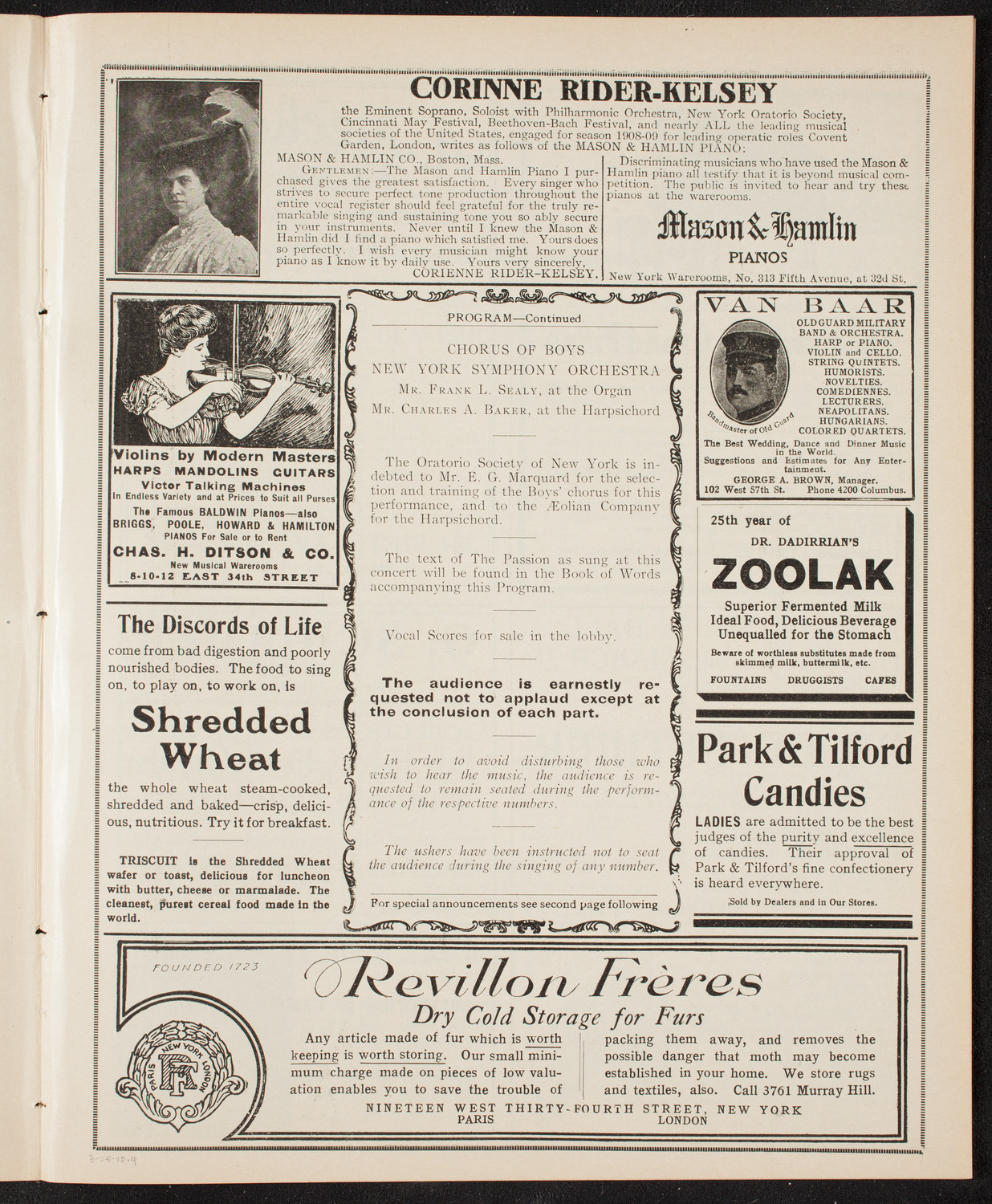 Oratorio Society of New York, March 25, 1910, program page 7