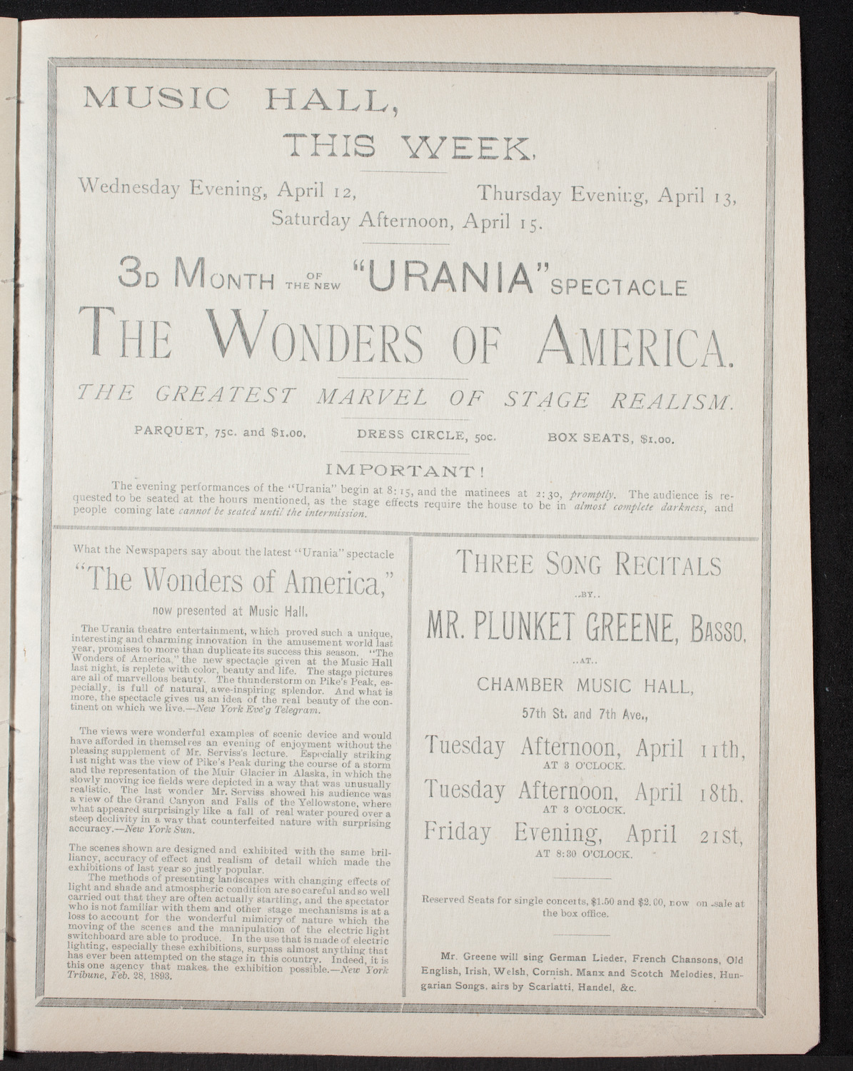 Damrosch Sunday Concert, April 9, 1893, program page 7