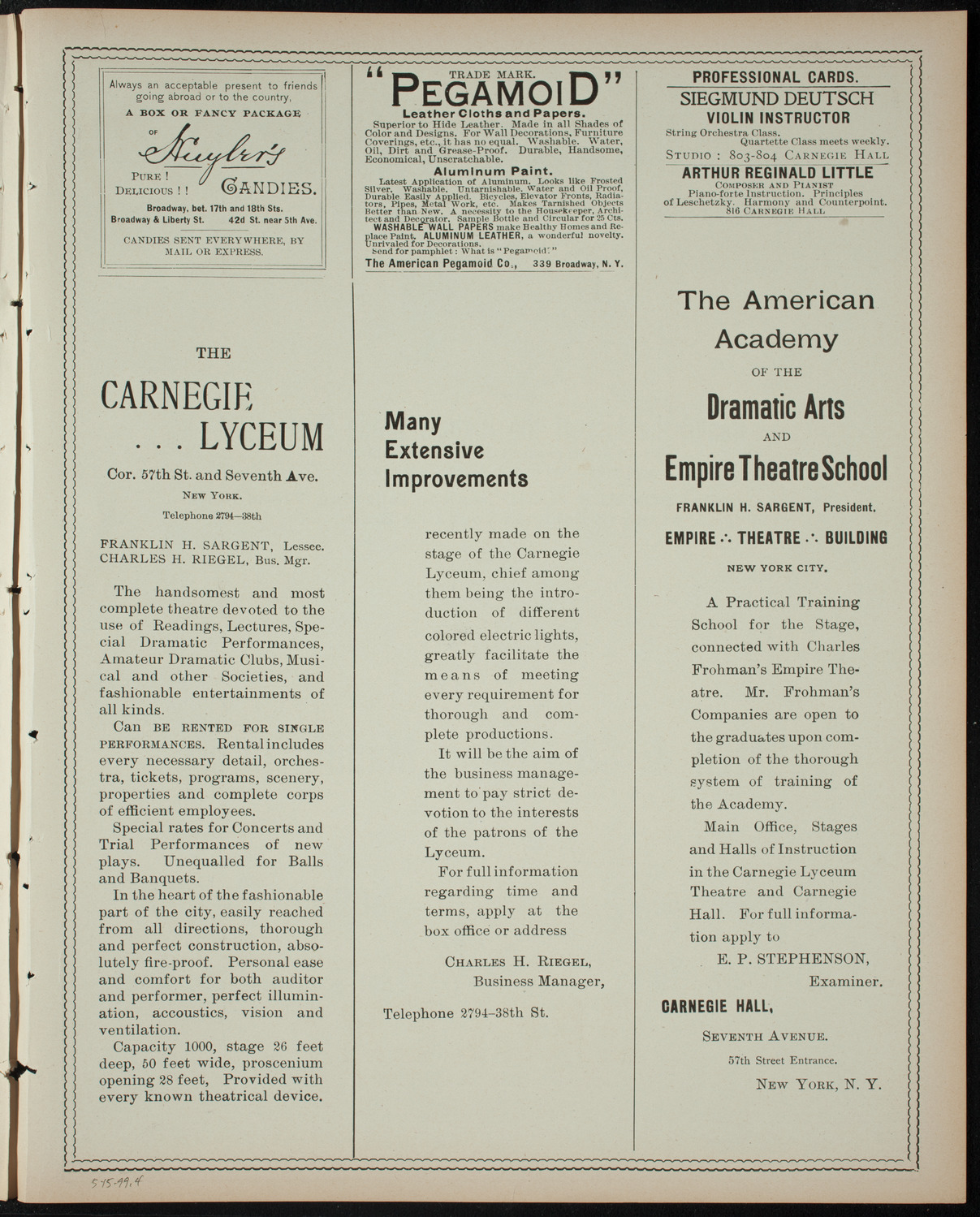 Paolo Gallico and Pupils, May 15, 1899, program page 7