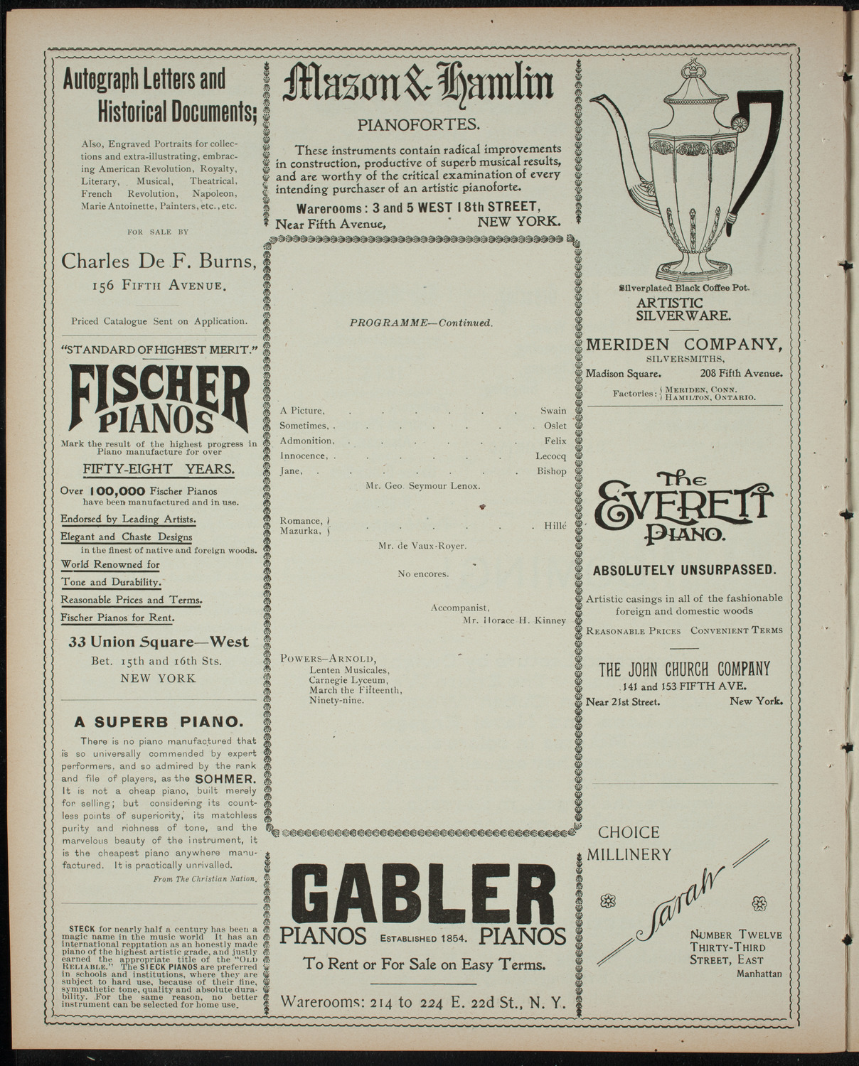 Powers-Arnold Wednesday Morning Musicale, March 15, 1899, program page 6