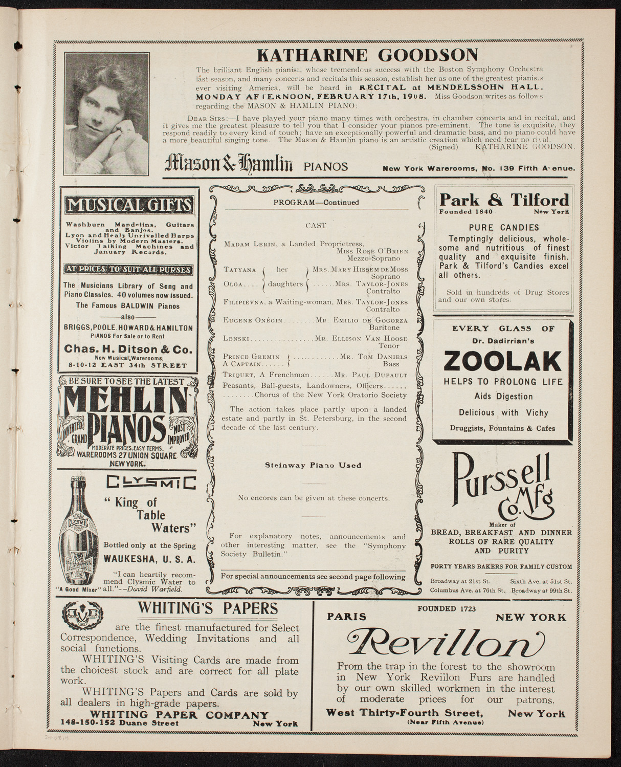 New York Symphony Orchestra, February 1, 1908, program page 7