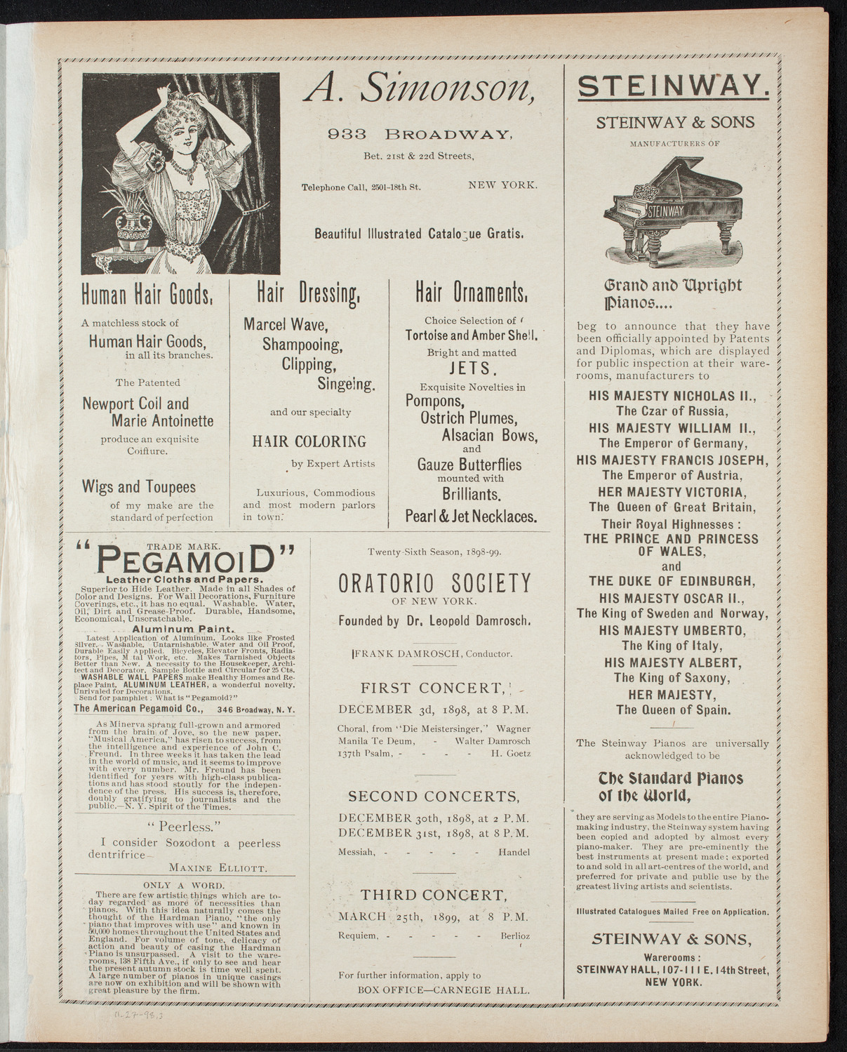 Paur Symphony Orchestra - Sunday Night Popular Concert, November 27, 1898, program page 5