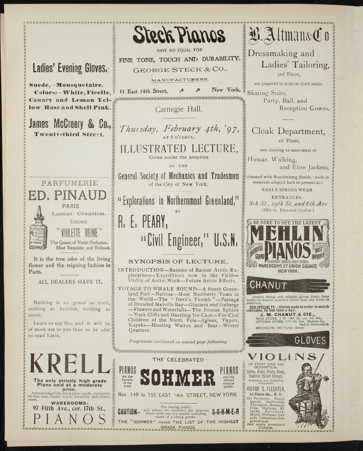 Lecture by Robert E Peary, February 4, 1897, program page 4