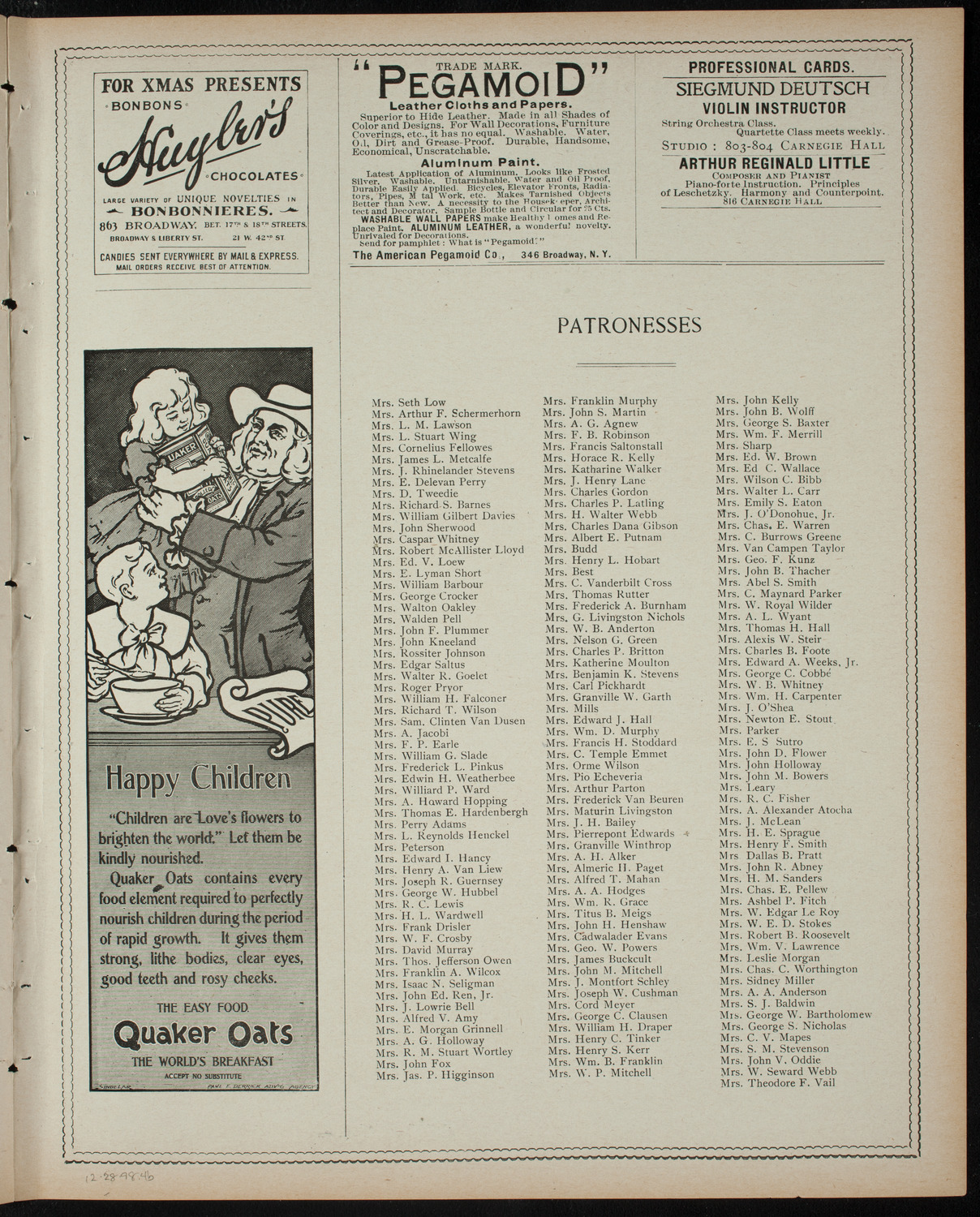 Columbia University Sophomore Class Play, December 28, 1898, program page 7