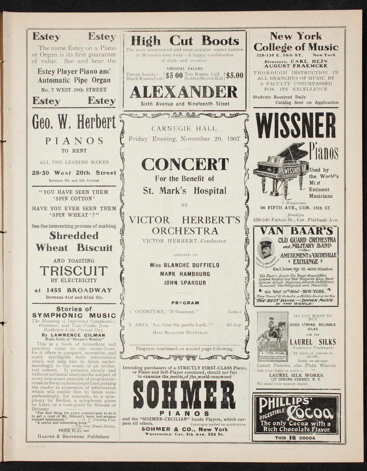Benefit: St. Mark's Hospital, November 29, 1907, program page 5
