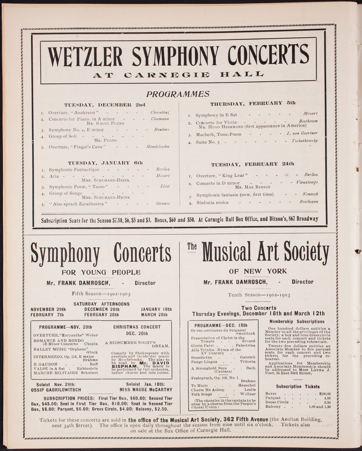 Wetzler Symphony Orchestra, November 19, 1902, program page 8